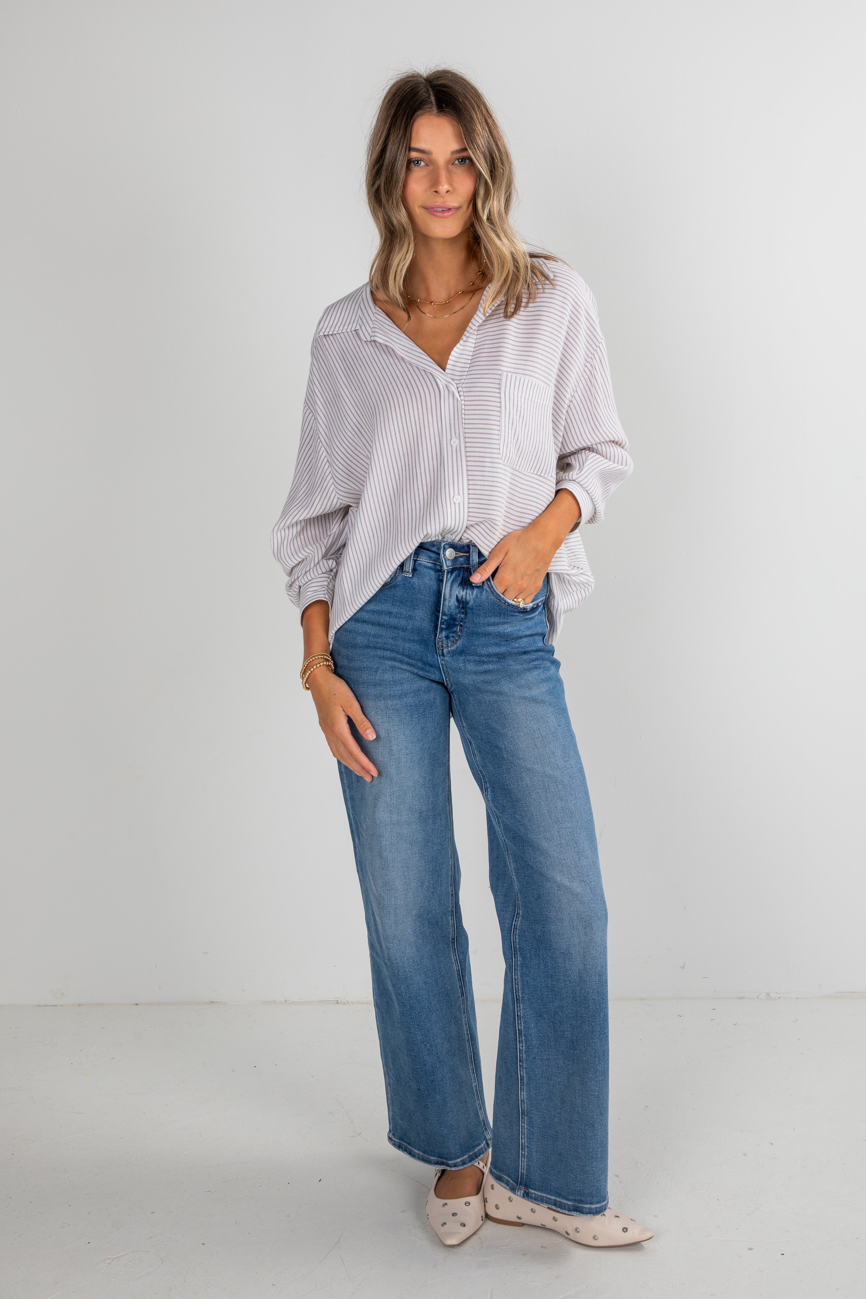 FINAL SALE - This Is The Day Off White Striped Button-Up Blouse