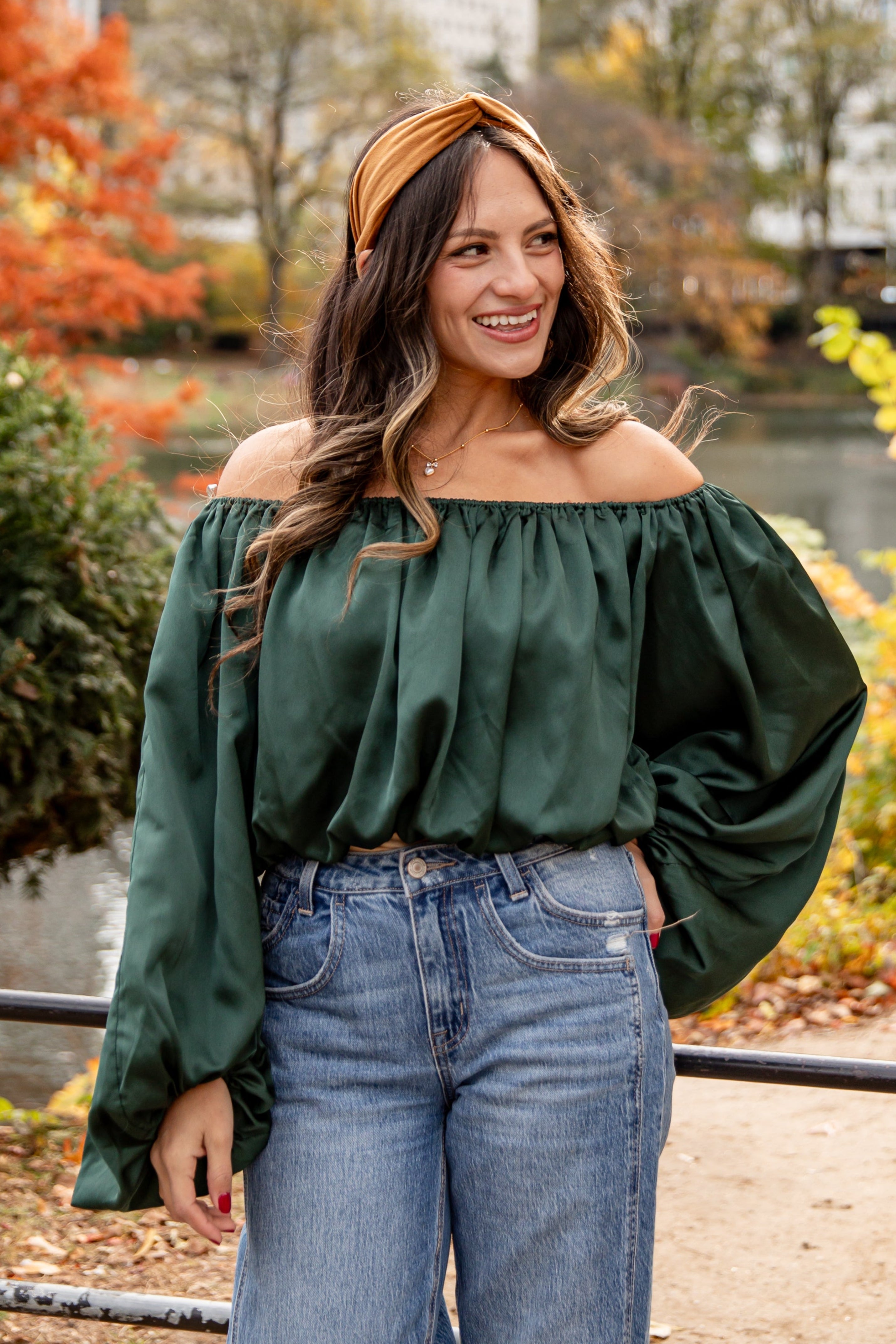 FINAL SALE - Lavish Looks Satin Off-The-Shoulder Blouse