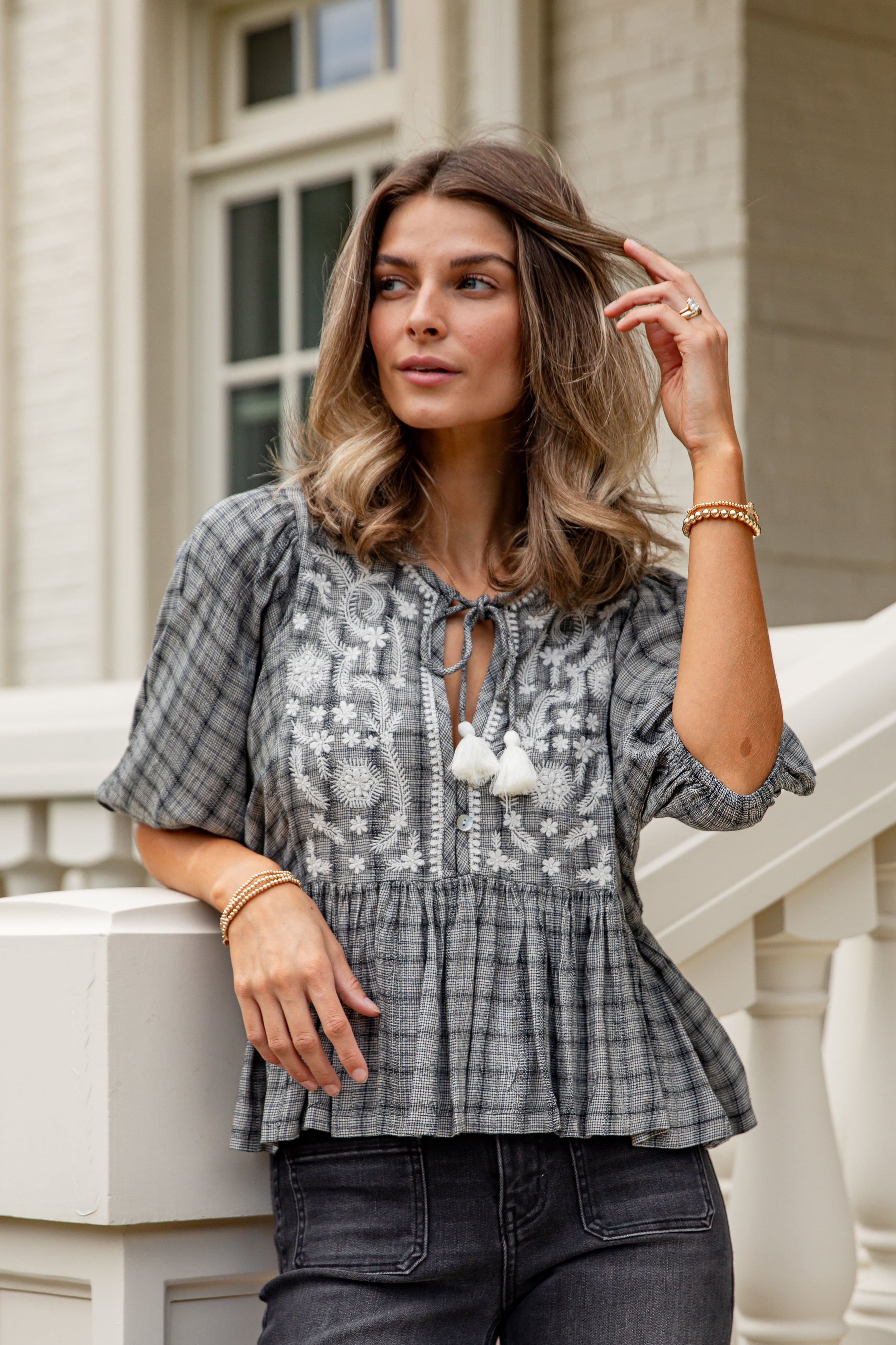 FINAL SALE - Take A Moment Black Plaid Blouse