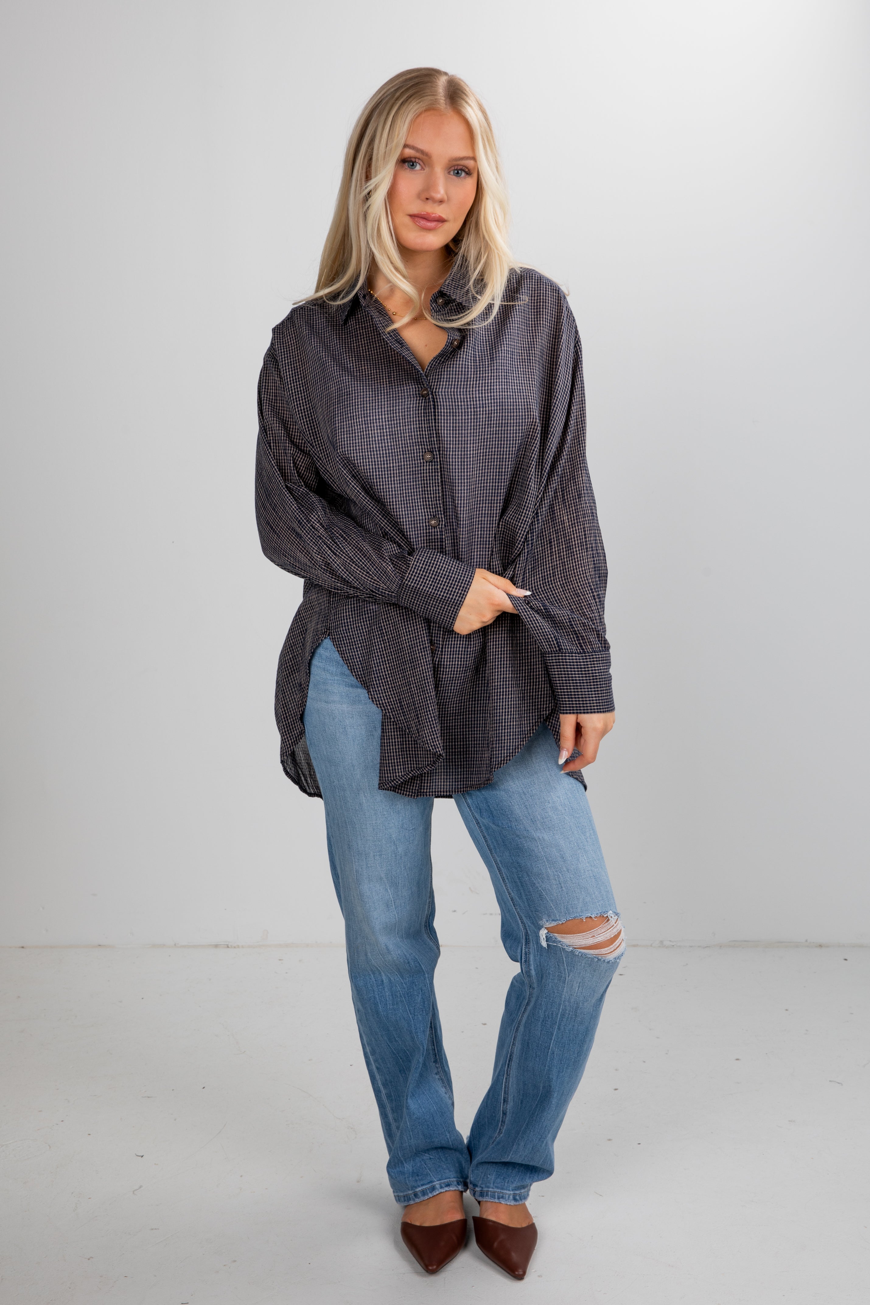 FINAL SALE - Happily Yours Plaid Oversized Button-Up Blouse