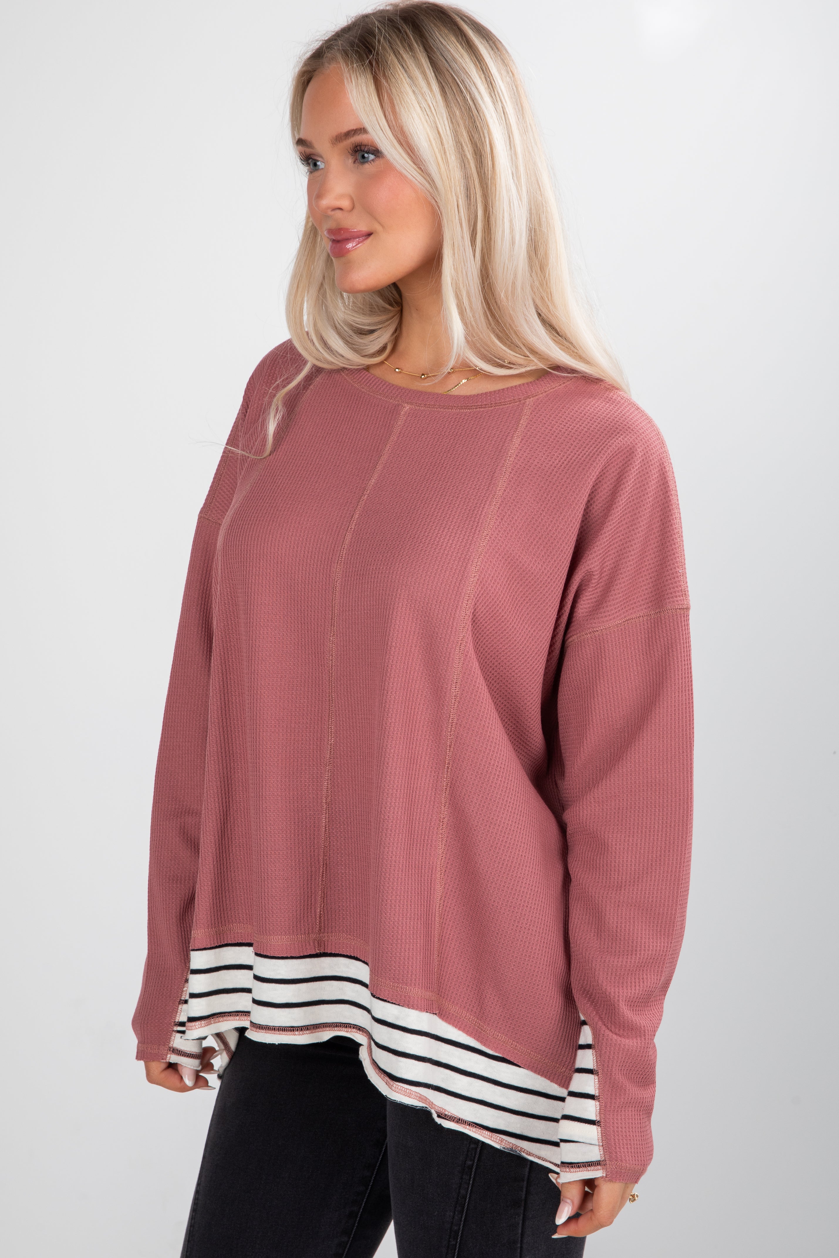 FINAL SALE - Beautifully Stated Mauve Waffle Knit Top