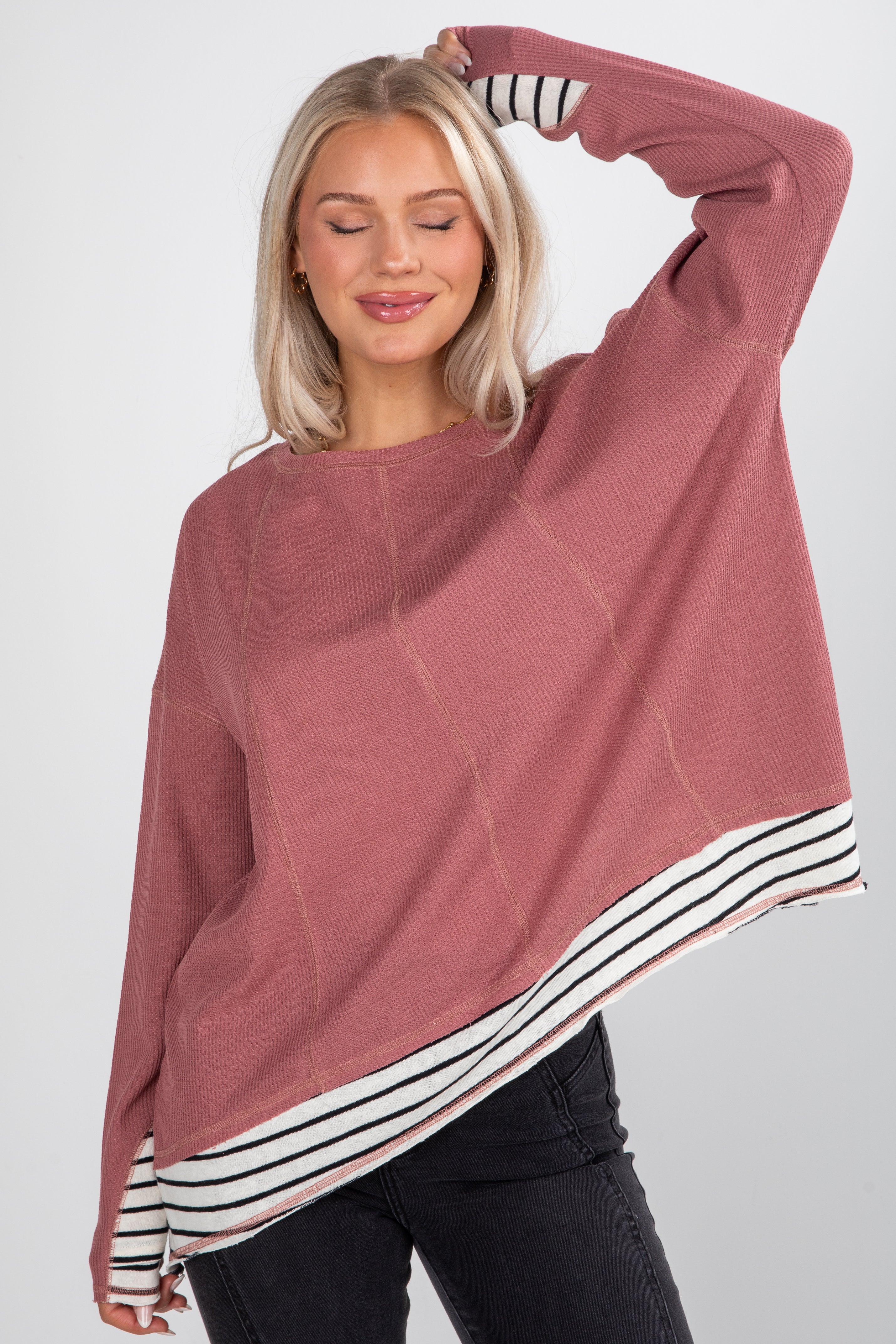 FINAL SALE - Beautifully Stated Mauve Waffle Knit Top