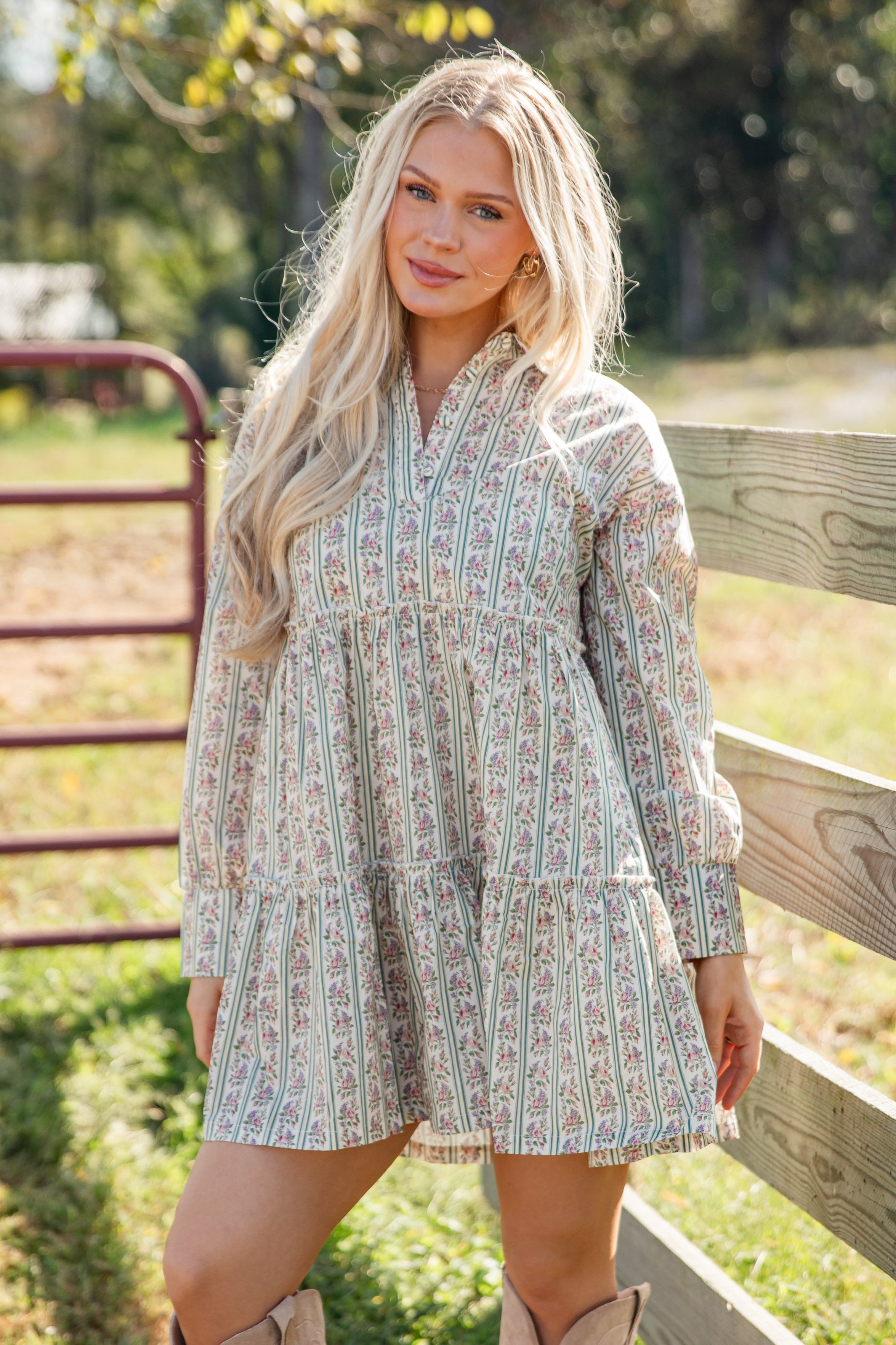 FINAL SALE - Spending Time Together Cream Floral Tiered Mini Dress