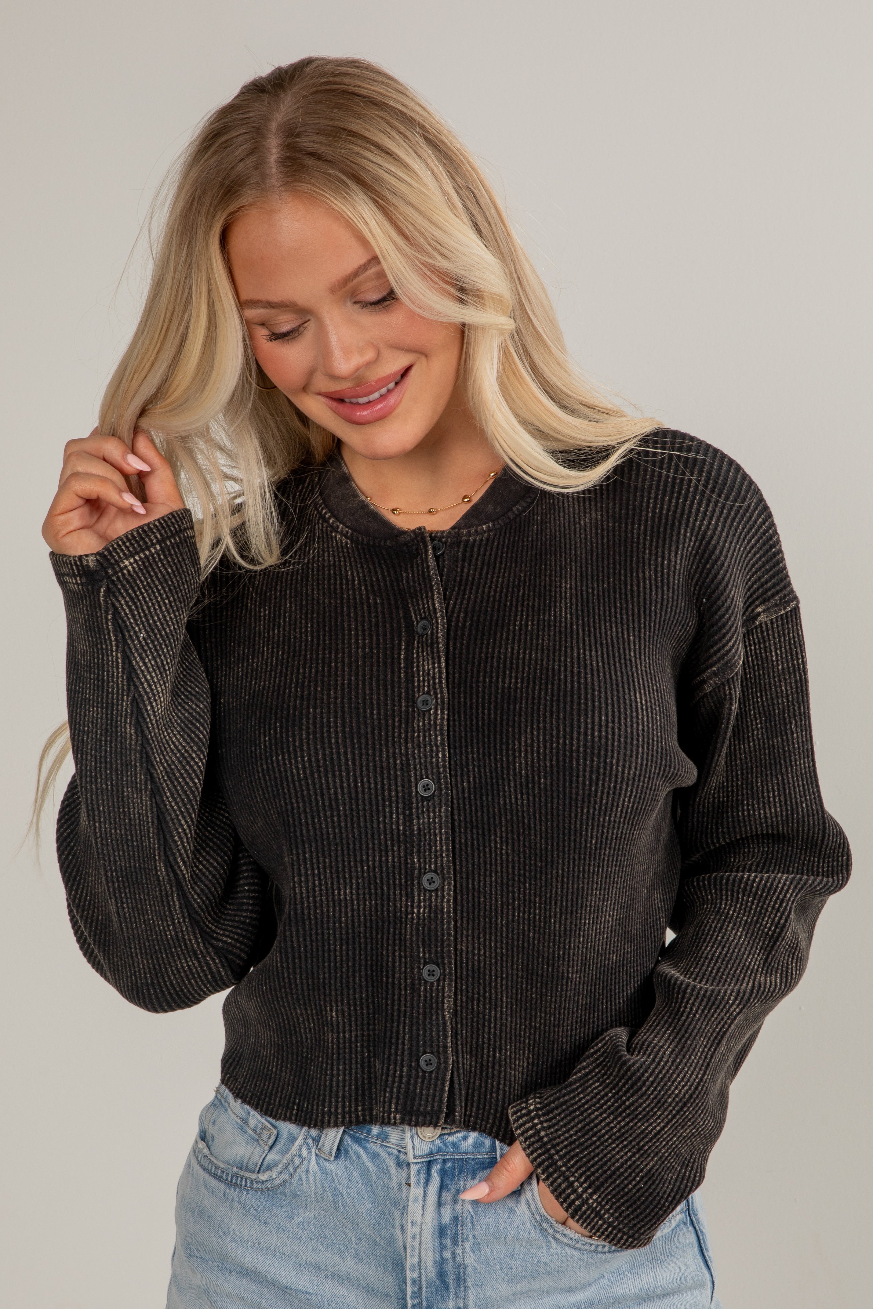 FINAL SALE - Casual Vibes Black Waffle Knit Top