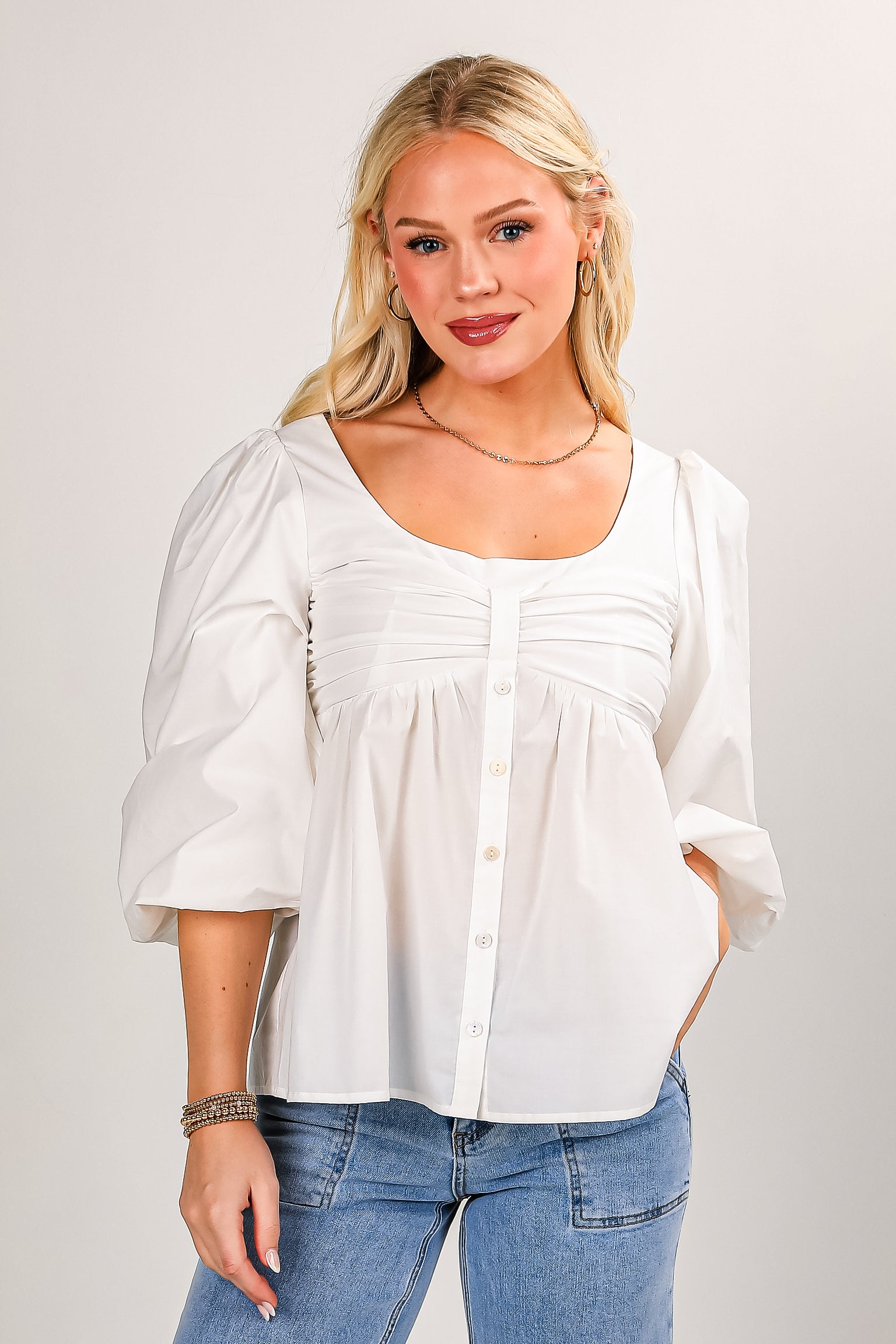 FINAL SALE - There For It Off White Babydoll Blouse