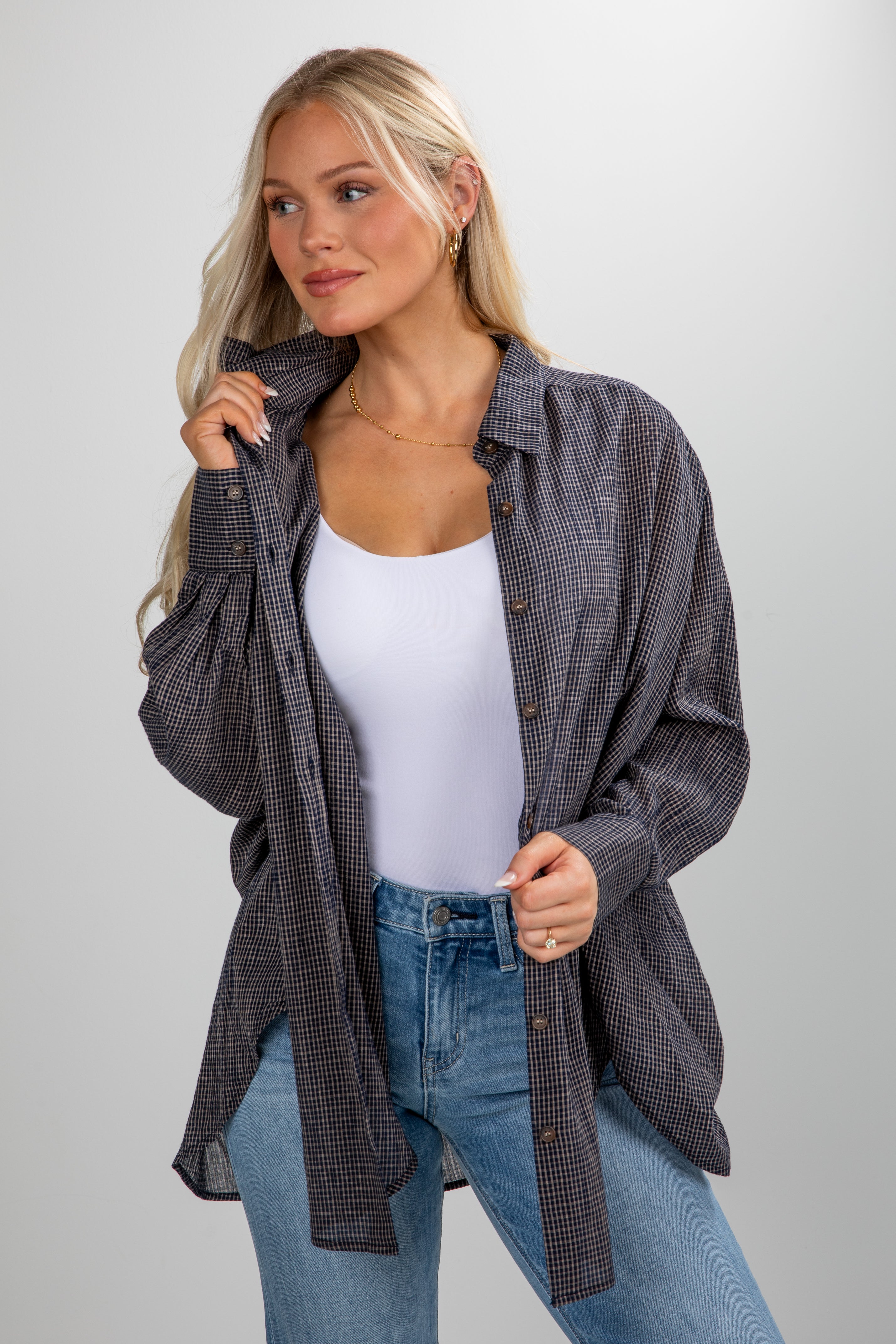 FINAL SALE - Happily Yours Plaid Oversized Button-Up Blouse