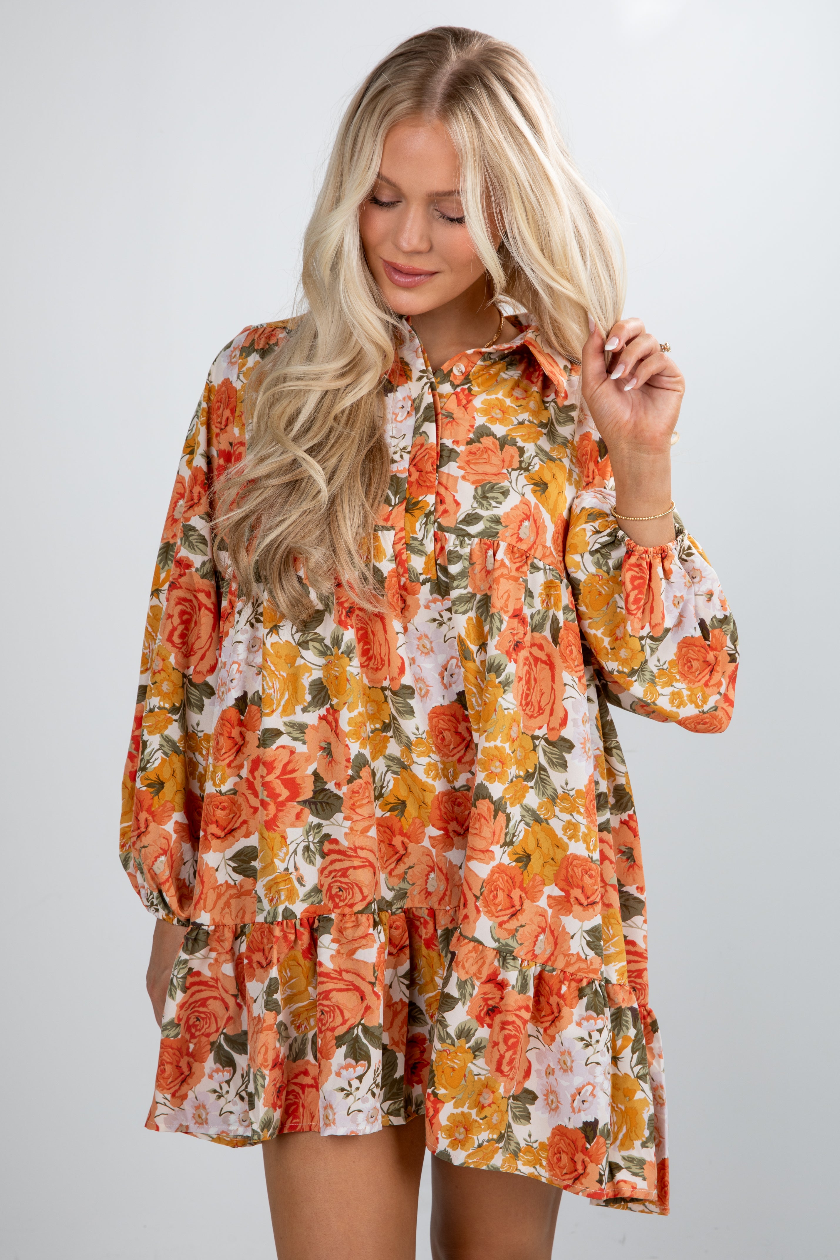 FINAL SALE - Out Of The Garden Orange Floral Mini Dress