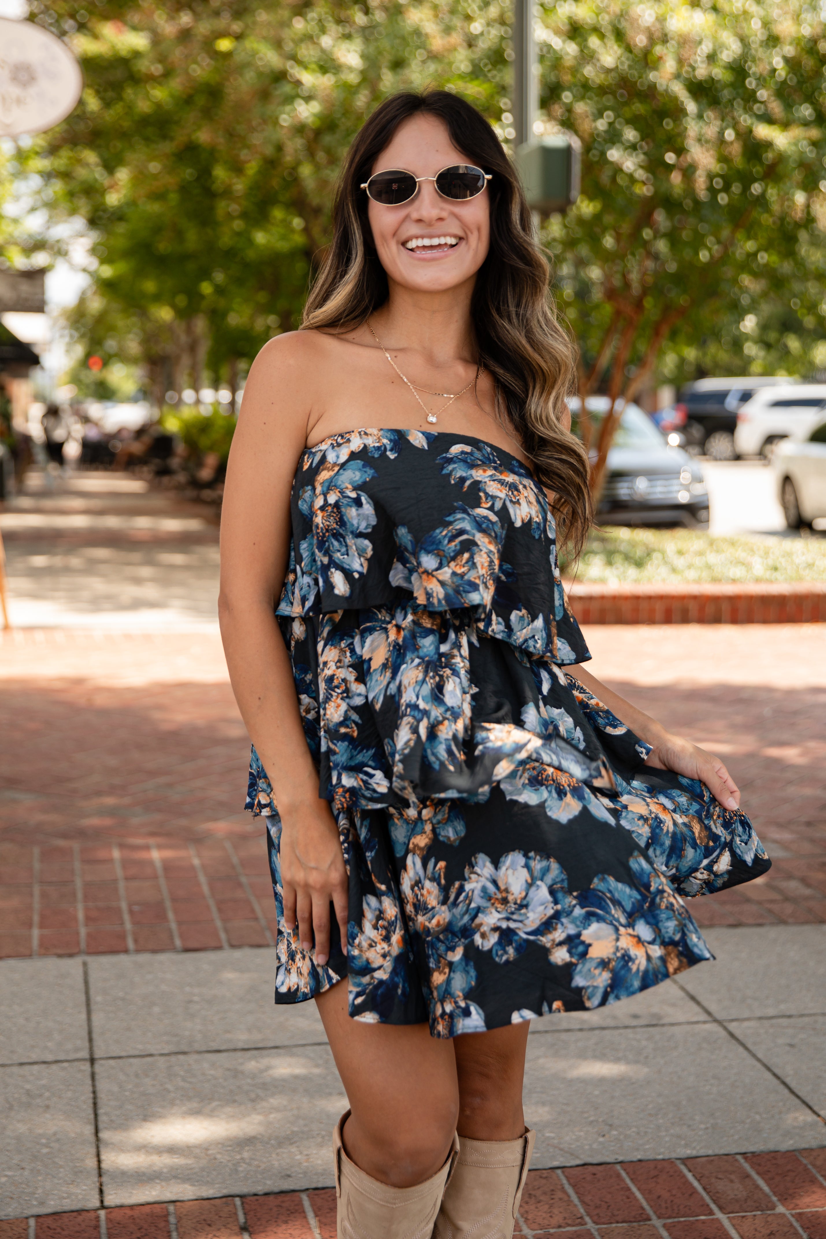 FINAL SALE - The Reason Why Navy Floral Strapless Mini Dress