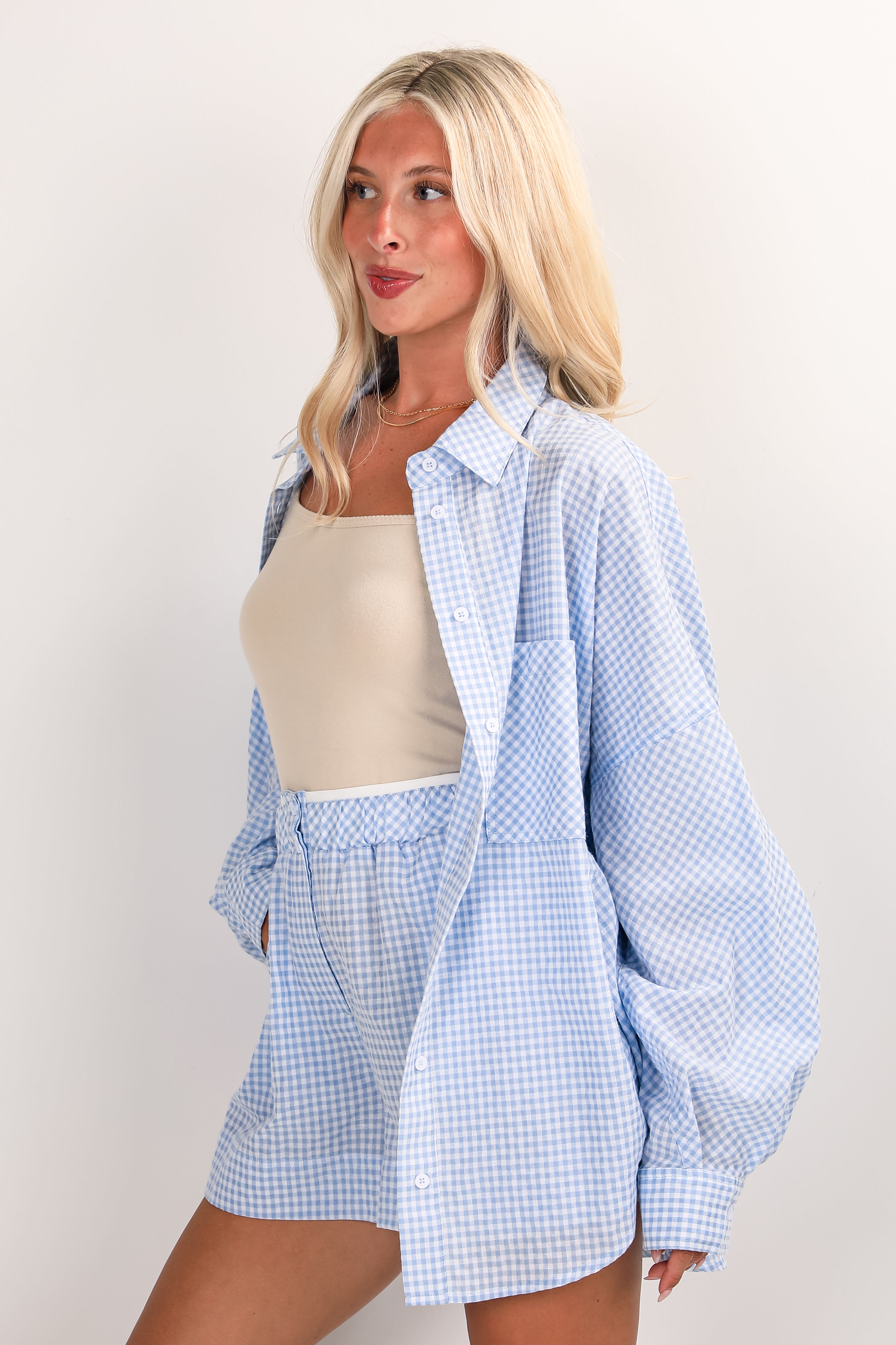 FINAL SALE - Daydream Delight Light Blue Gingham Button-Up Blouse