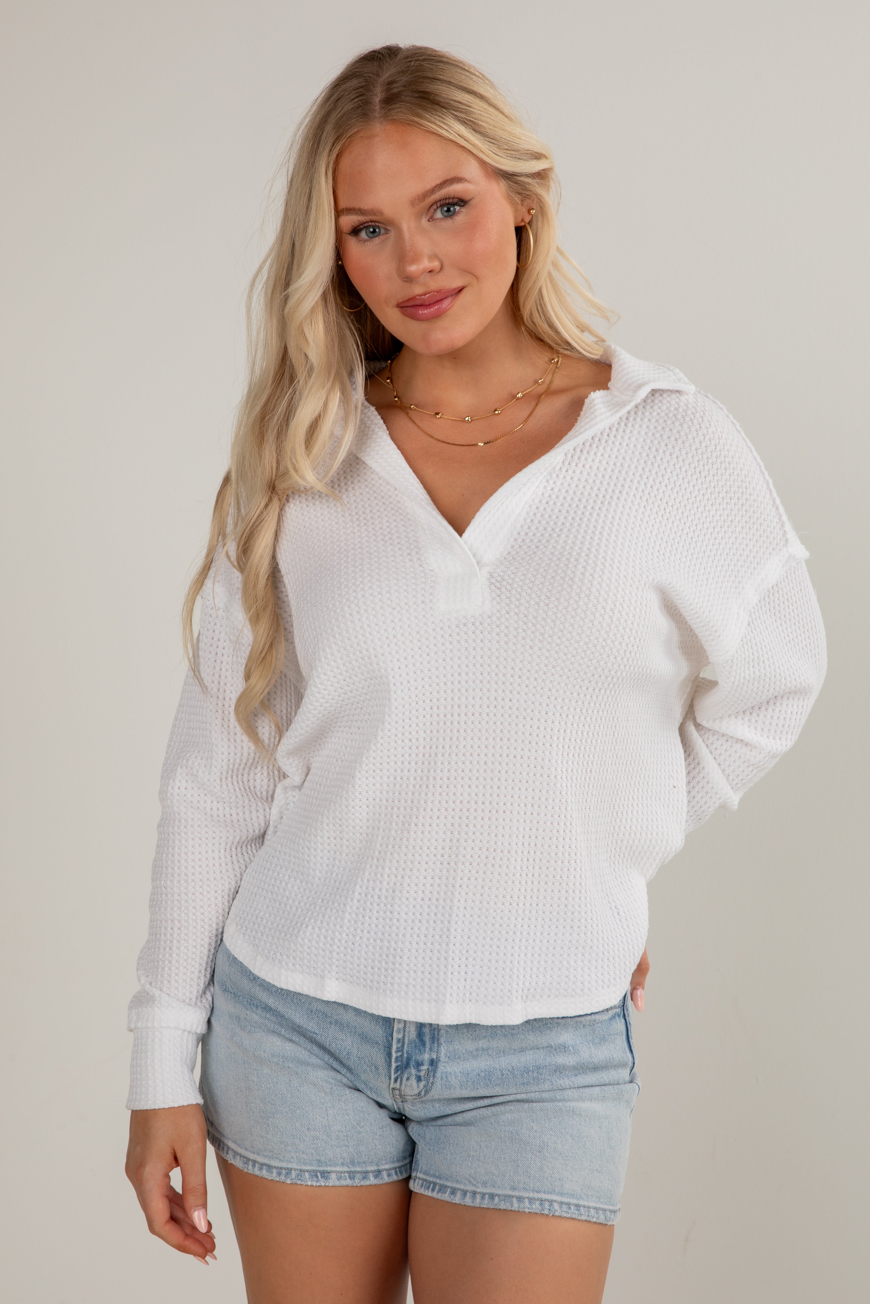 FINAL SALE - Casual Coziness Collared Waffle Knit Top