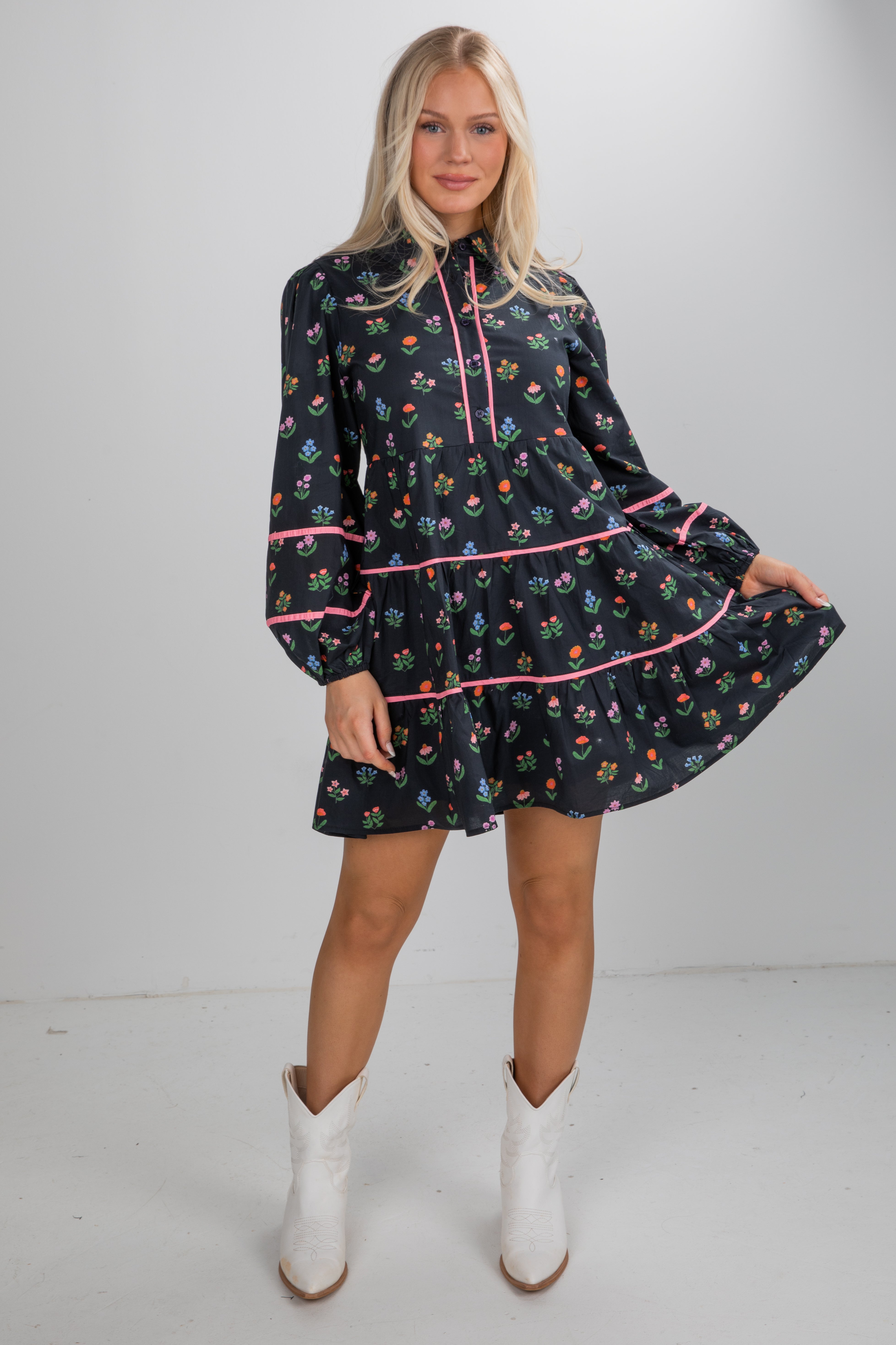 FINAL SALE - Meadow Mood Black Floral Mini Dress