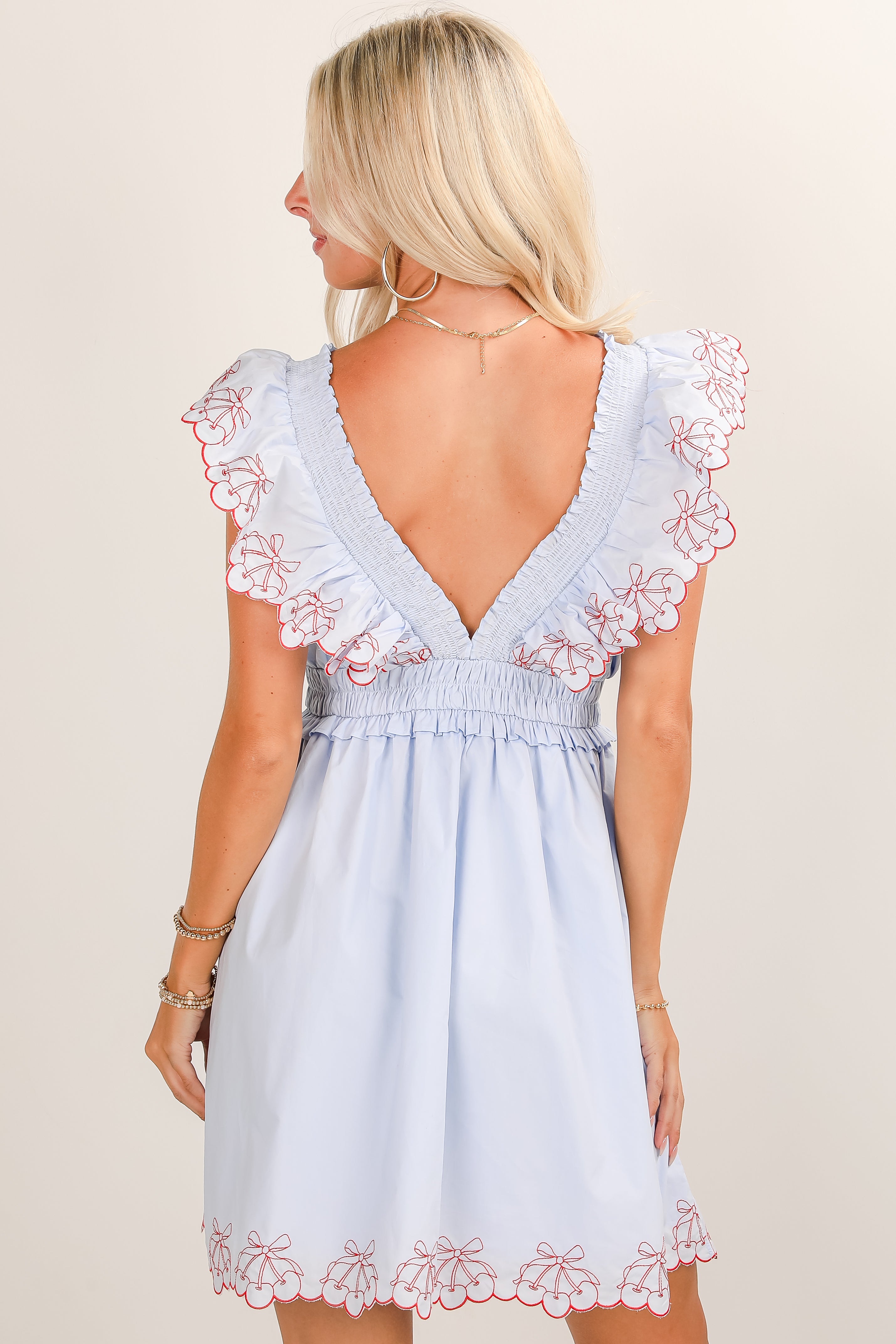 FINAL SALE - Sweet As Can Be Light Blue Cherry Mini Dress