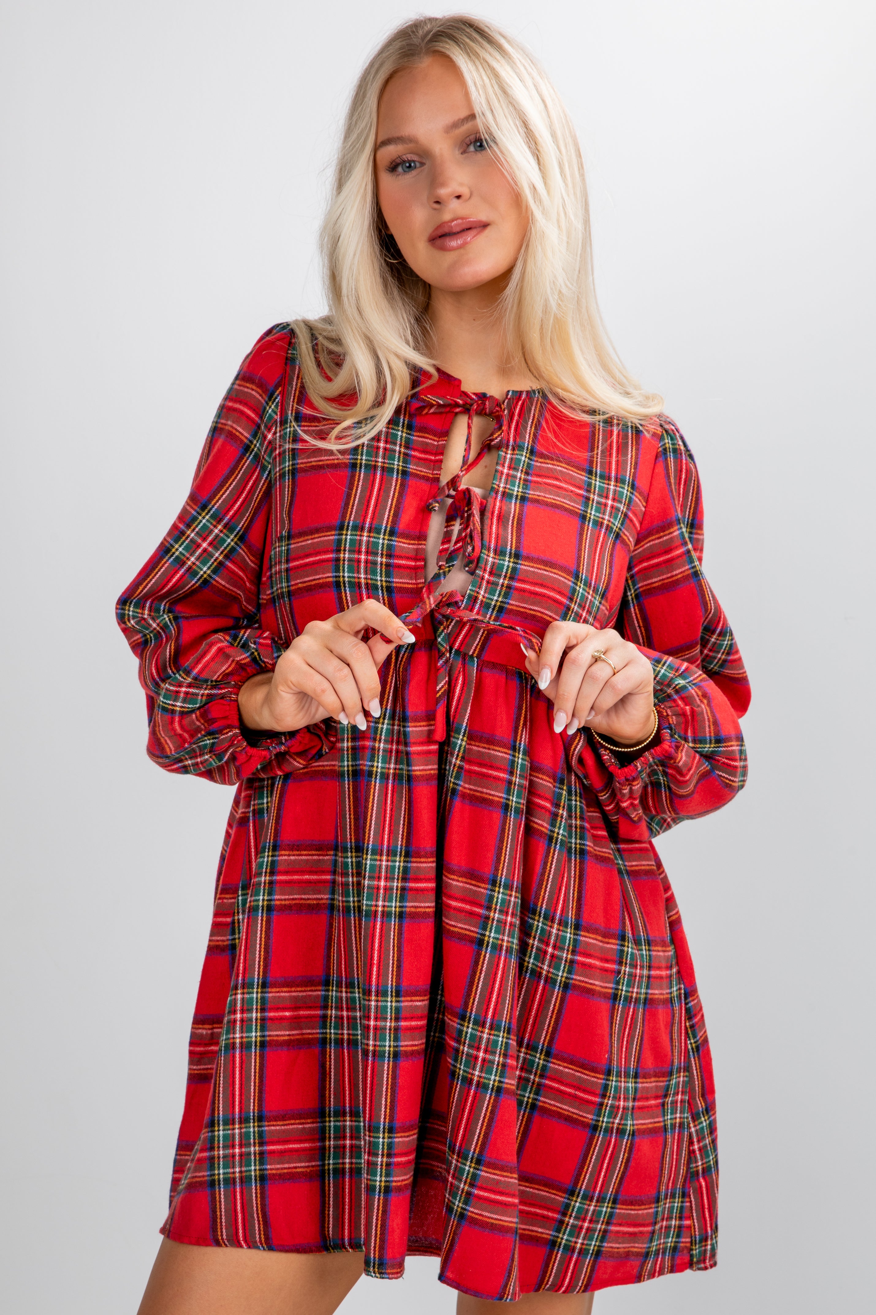 FINAL SALE - Very Merry Moments Plaid Babydoll Mini Dress