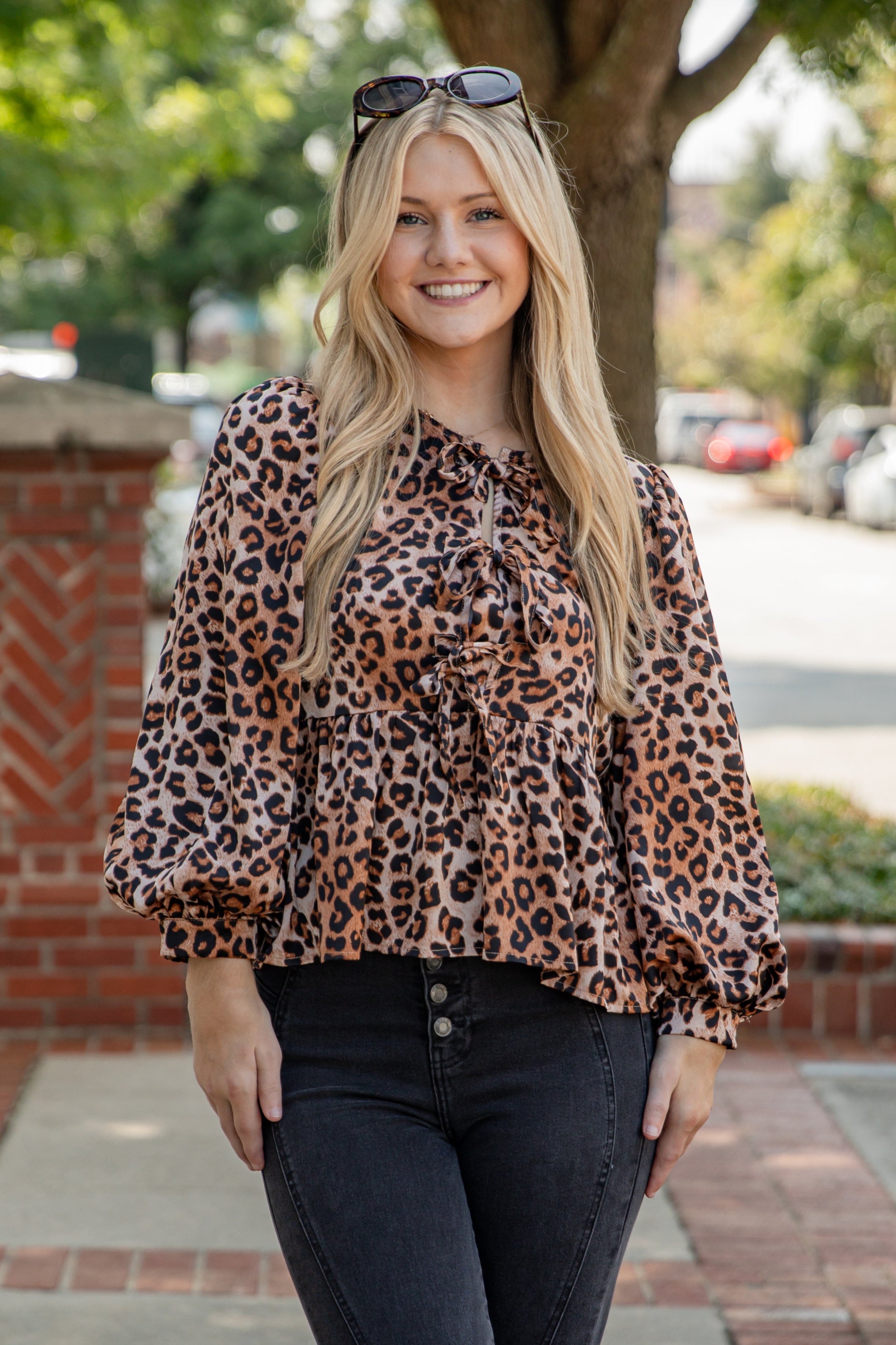 FINAL SALE - Hear My Roar Leopard Tie Blouse