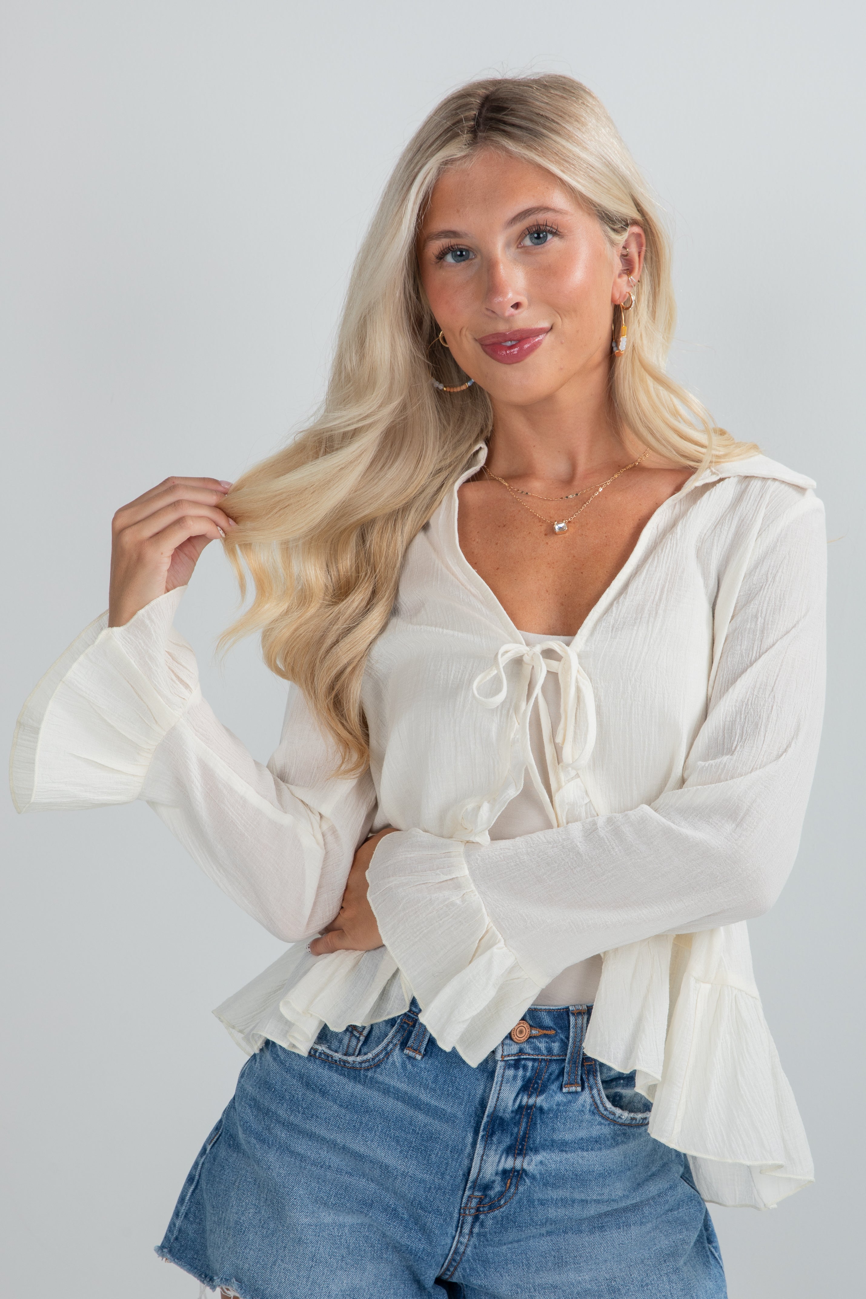 FINAL SALE - Do It Over Again Cream Tie Front Blouse