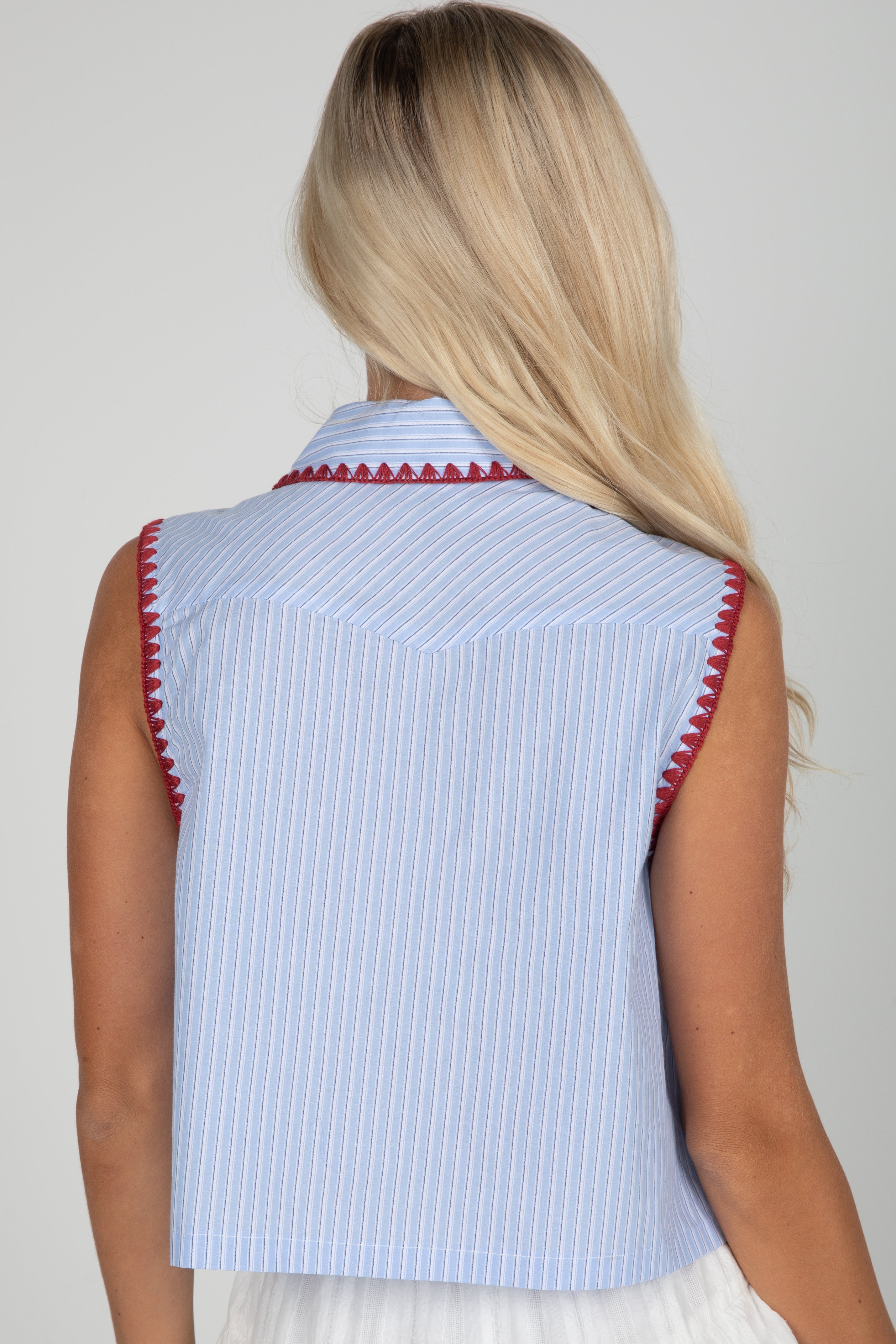 FINAL SALE - Sophisticated Company Blue Striped Collared Tank