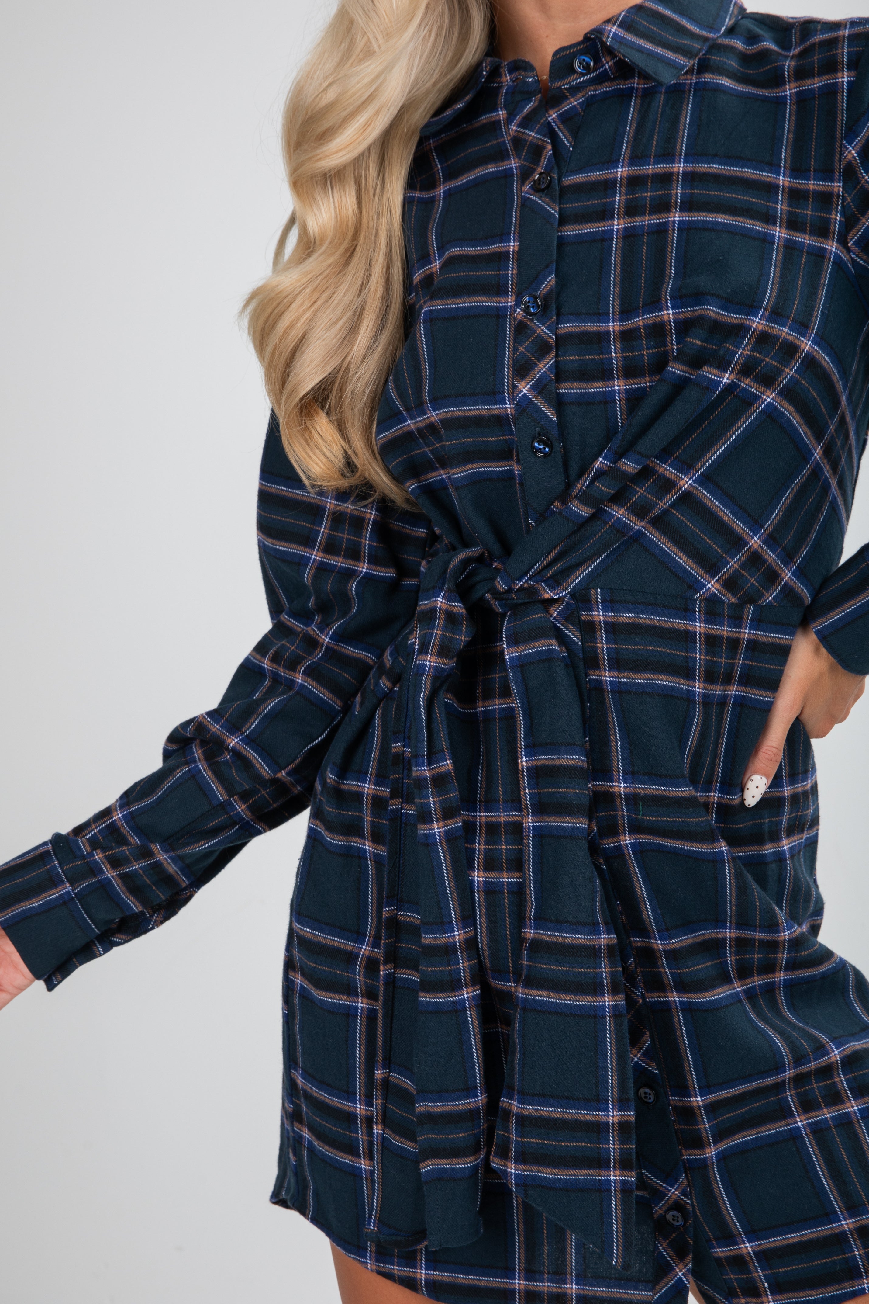 FINAL SALE - Calling On You Teal Plaid Flannel Mini Dress