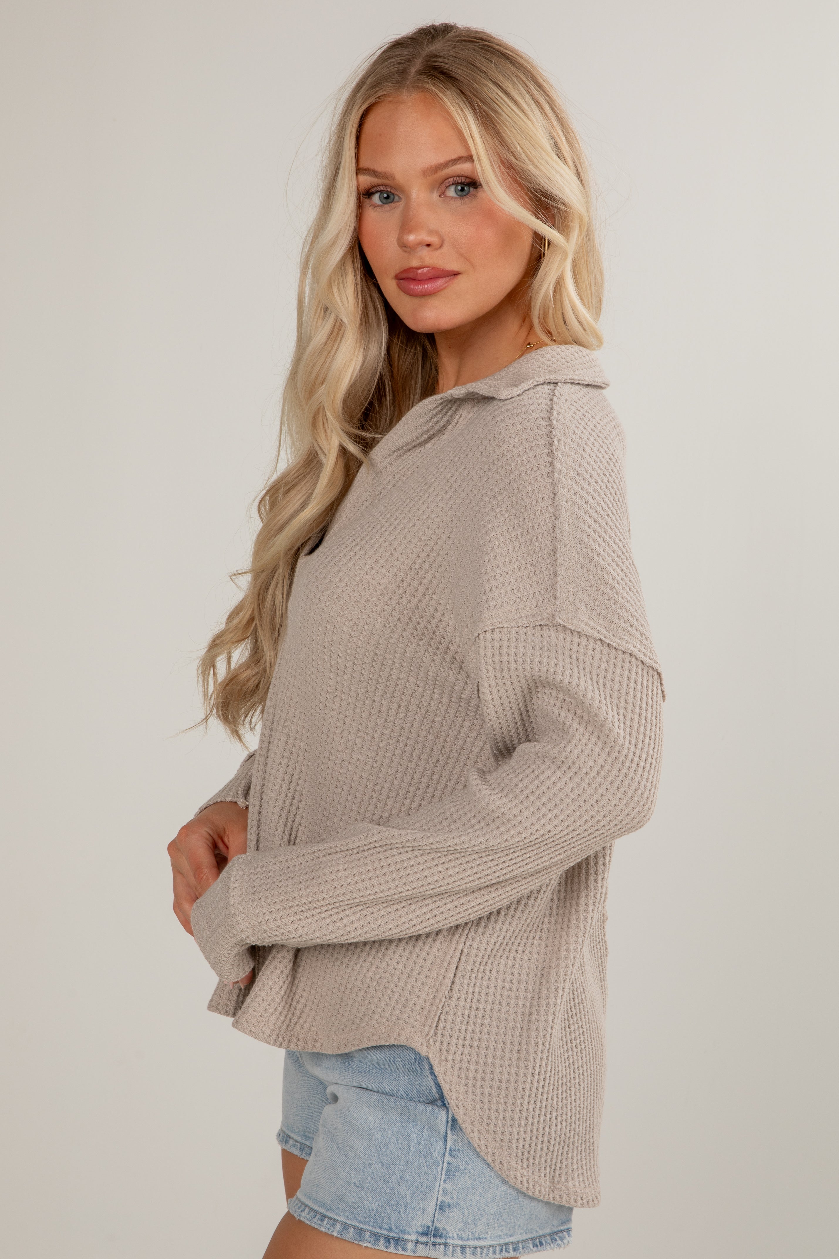 FINAL SALE - Casual Coziness Collared Waffle Knit Top