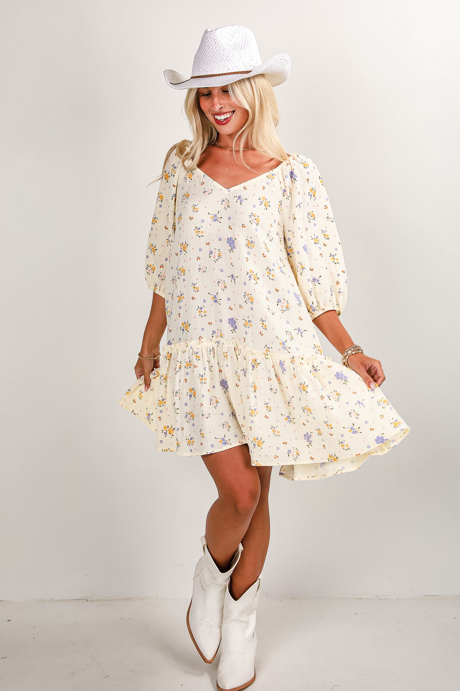 FINAL SALE - Whatever I Want Cream Linen Floral Mini Dress