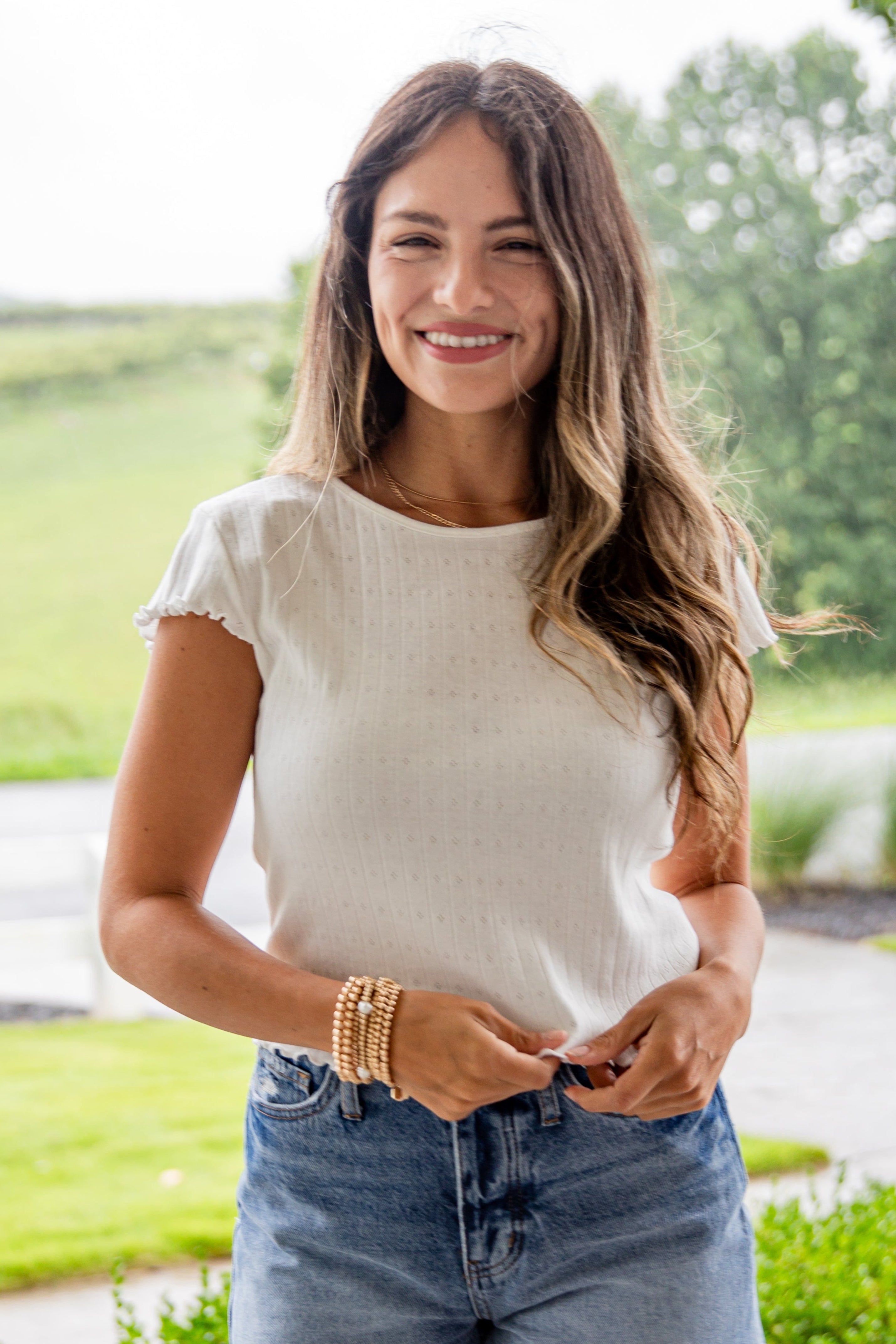 FINAL SALE - Set To Shine Off White Pointelle Tee