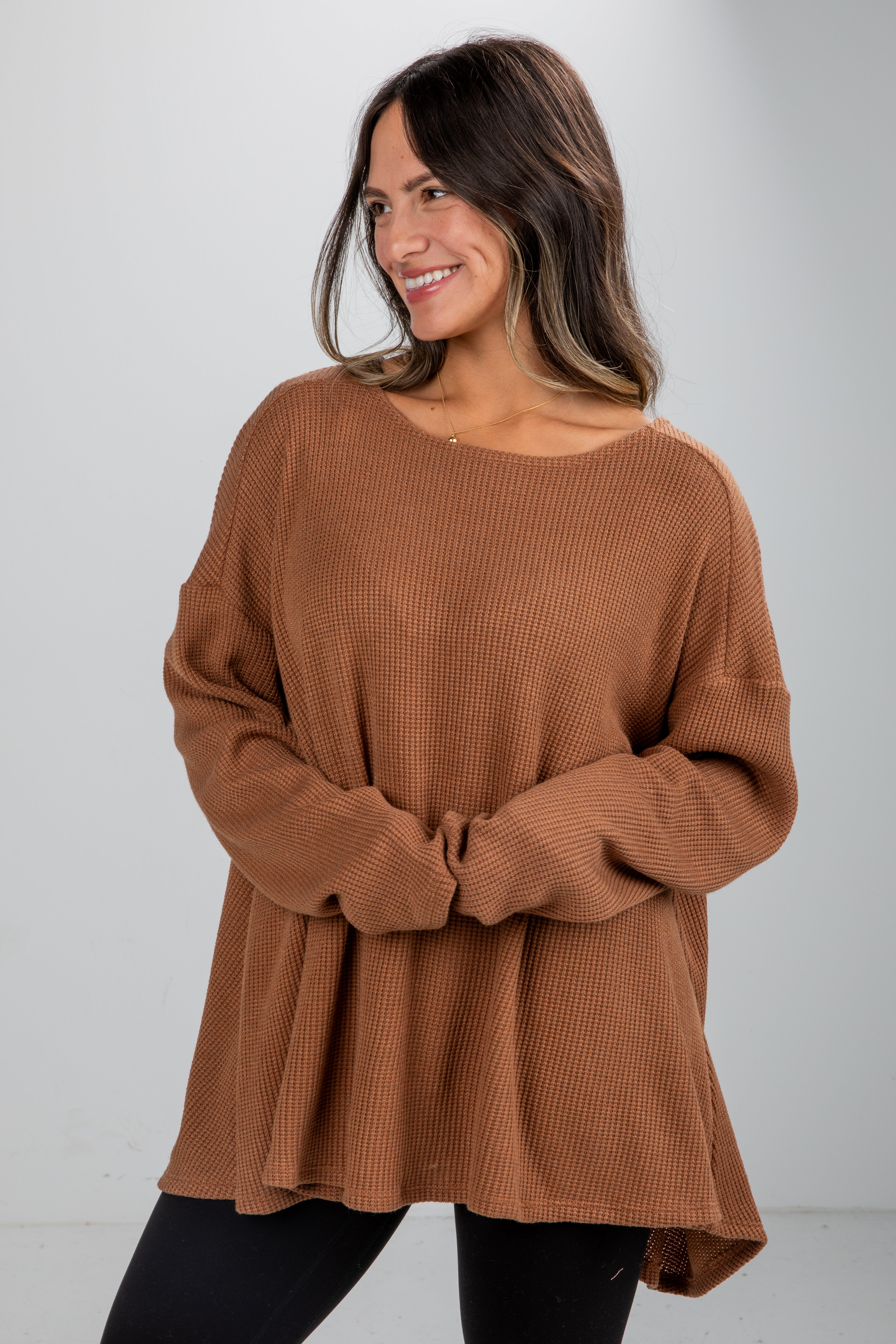 FINAL SALE - Fireside Flirt Waffle Knit Top - DU DEAL