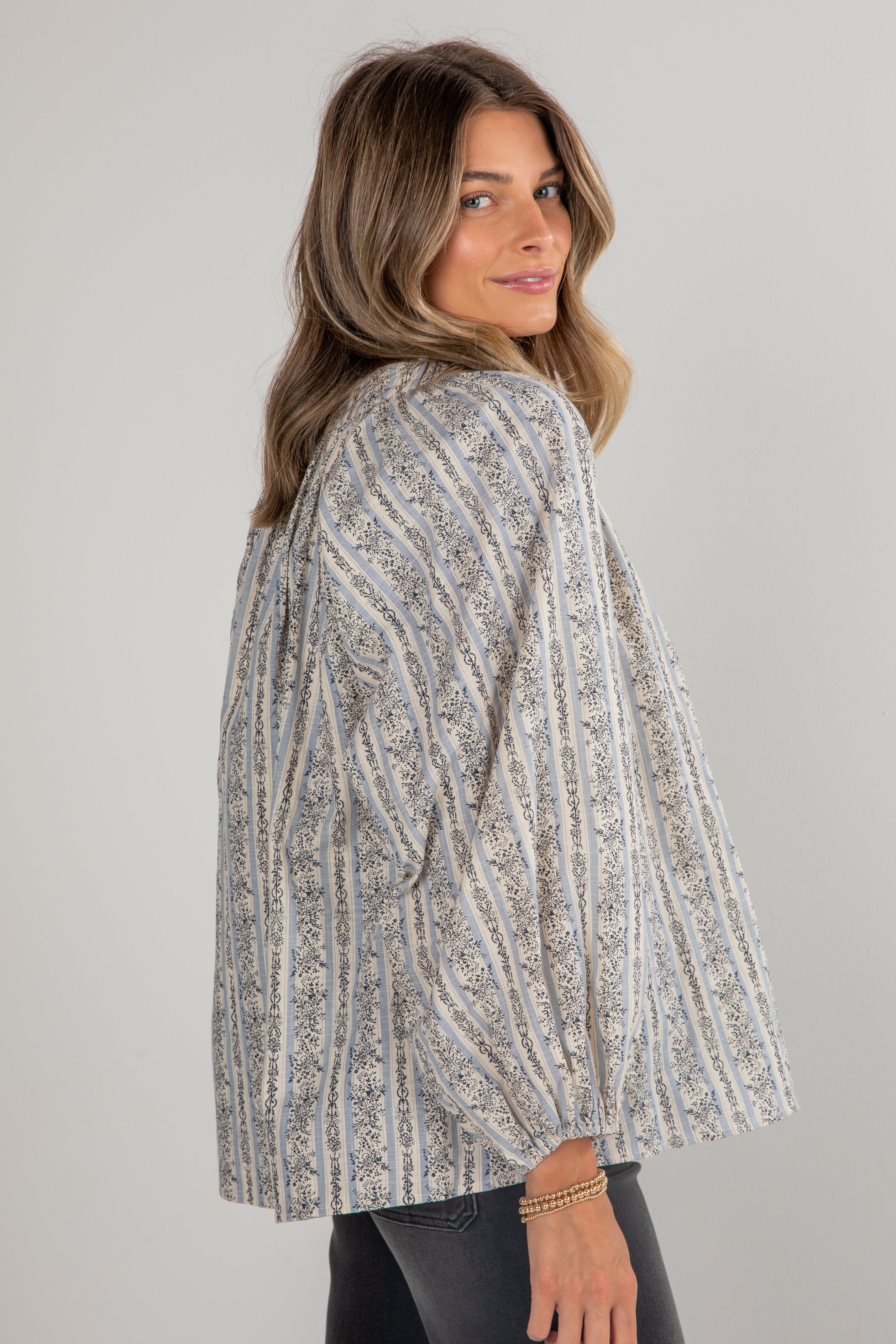 FINAL SALE - Forever In Love Light Blue Floral Striped Blouse