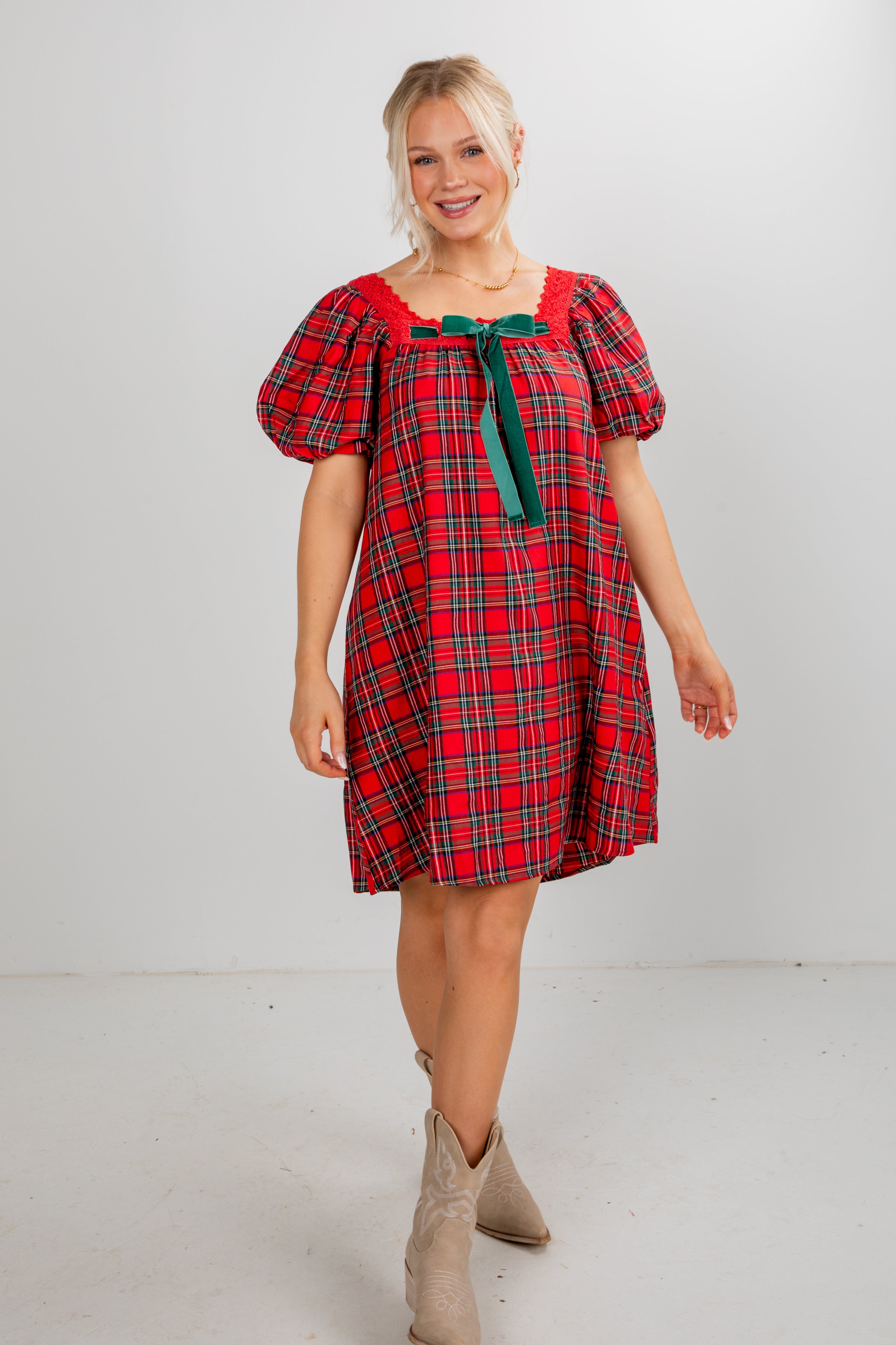 FINAL SALE - Home For The Holidays Red Plaid Mini Dress