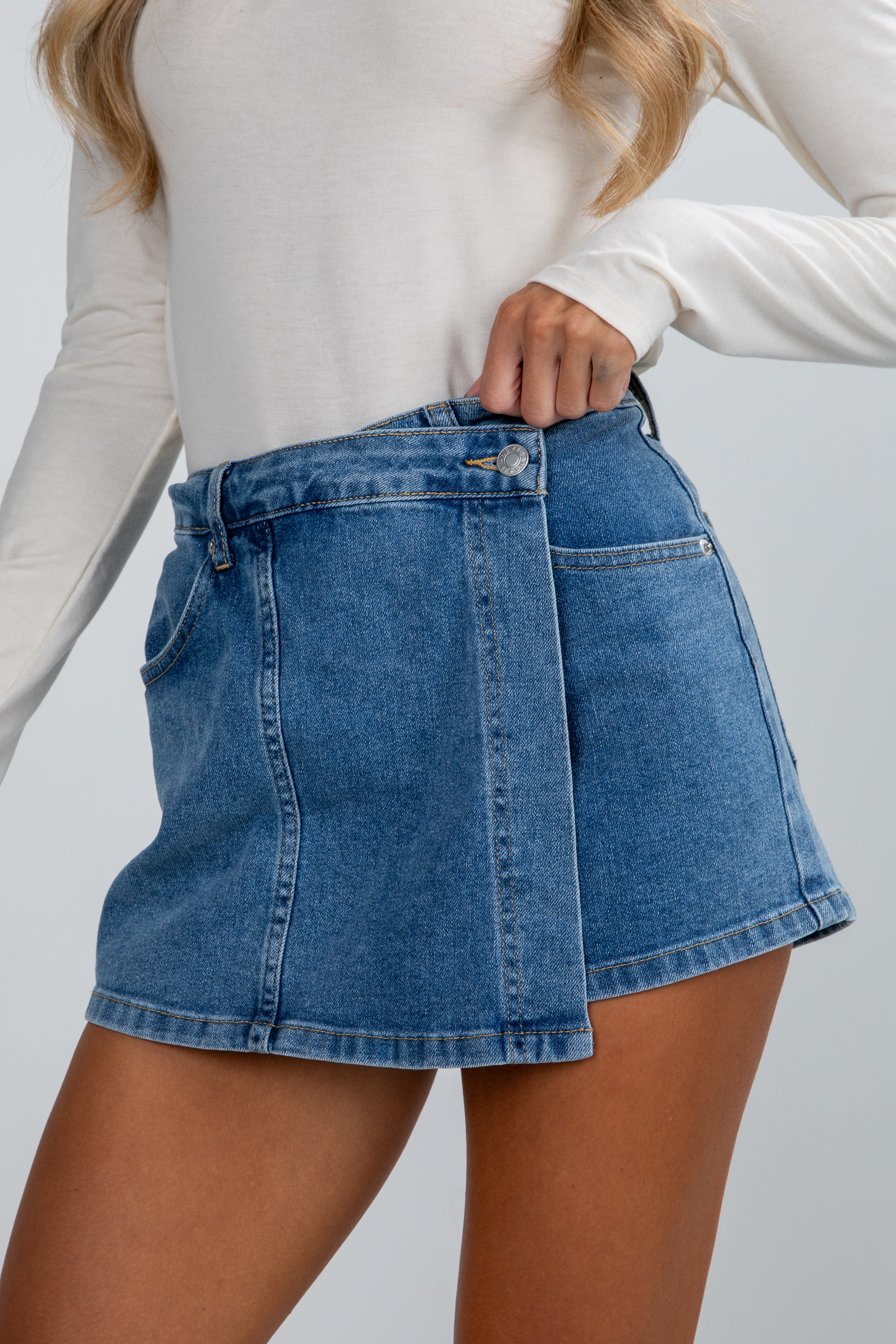 FINAL SALE - Looking For It Medium Wash Denim Skort