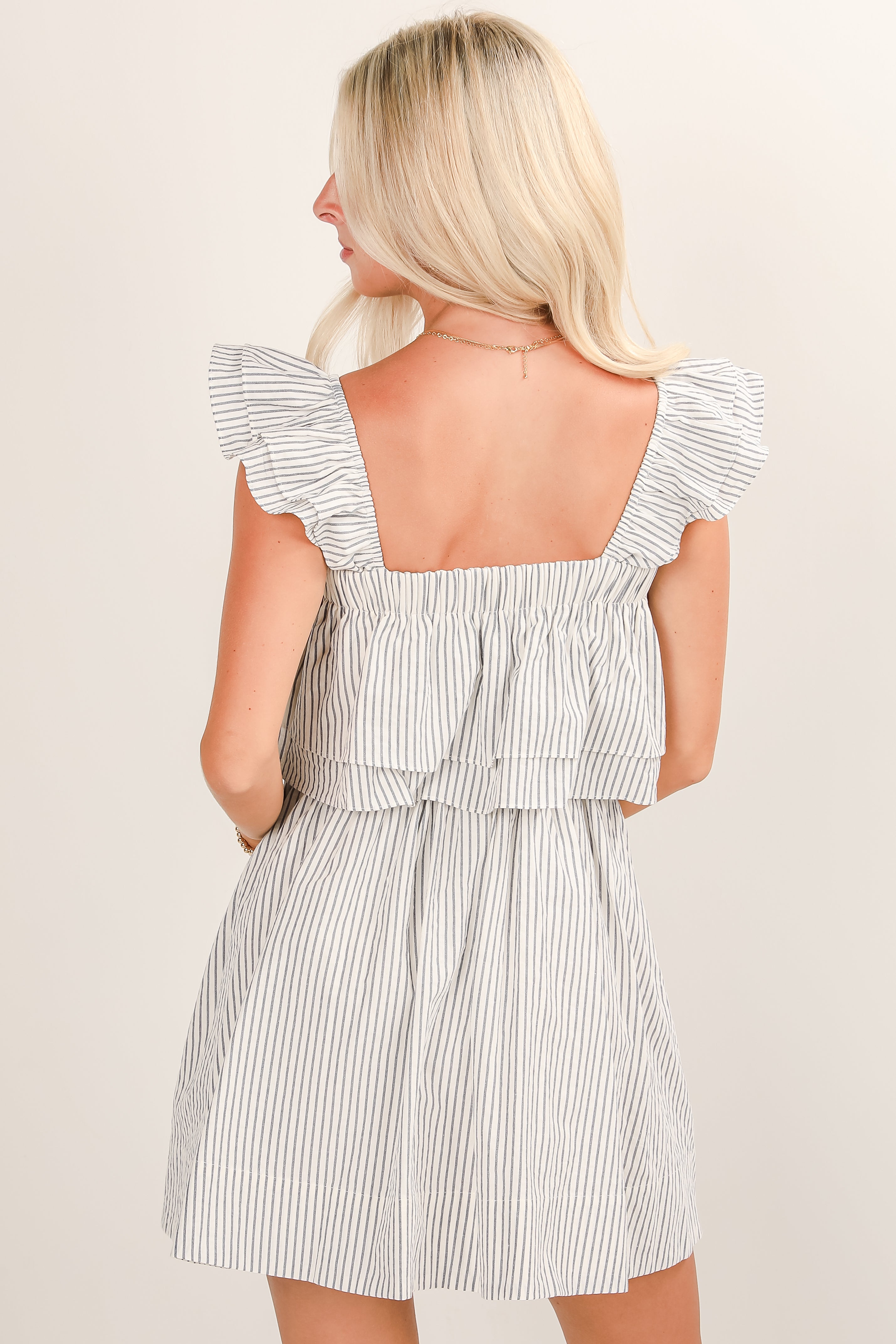 FINAL SALE - Full Of Love White Striped Ruffle Mini Dress