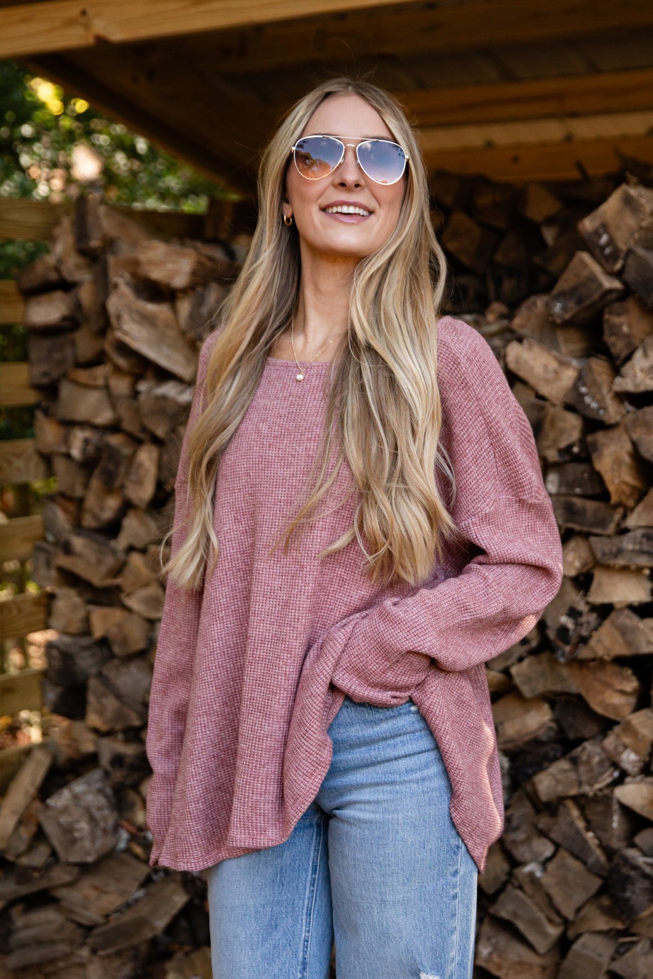 FINAL SALE - Fireside Flirt Waffle Knit Top - DU DEAL