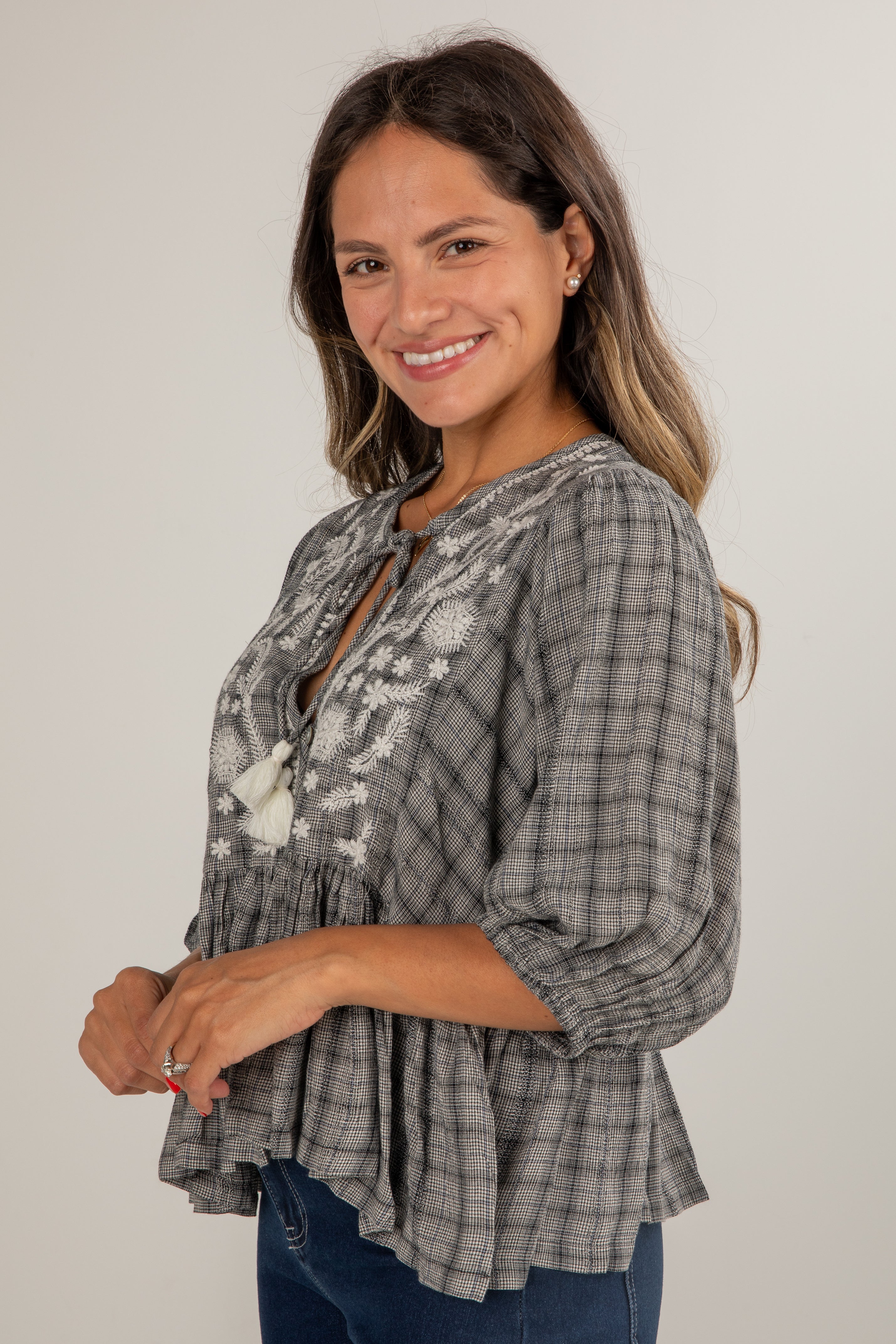 FINAL SALE - Take A Moment Black Plaid Blouse