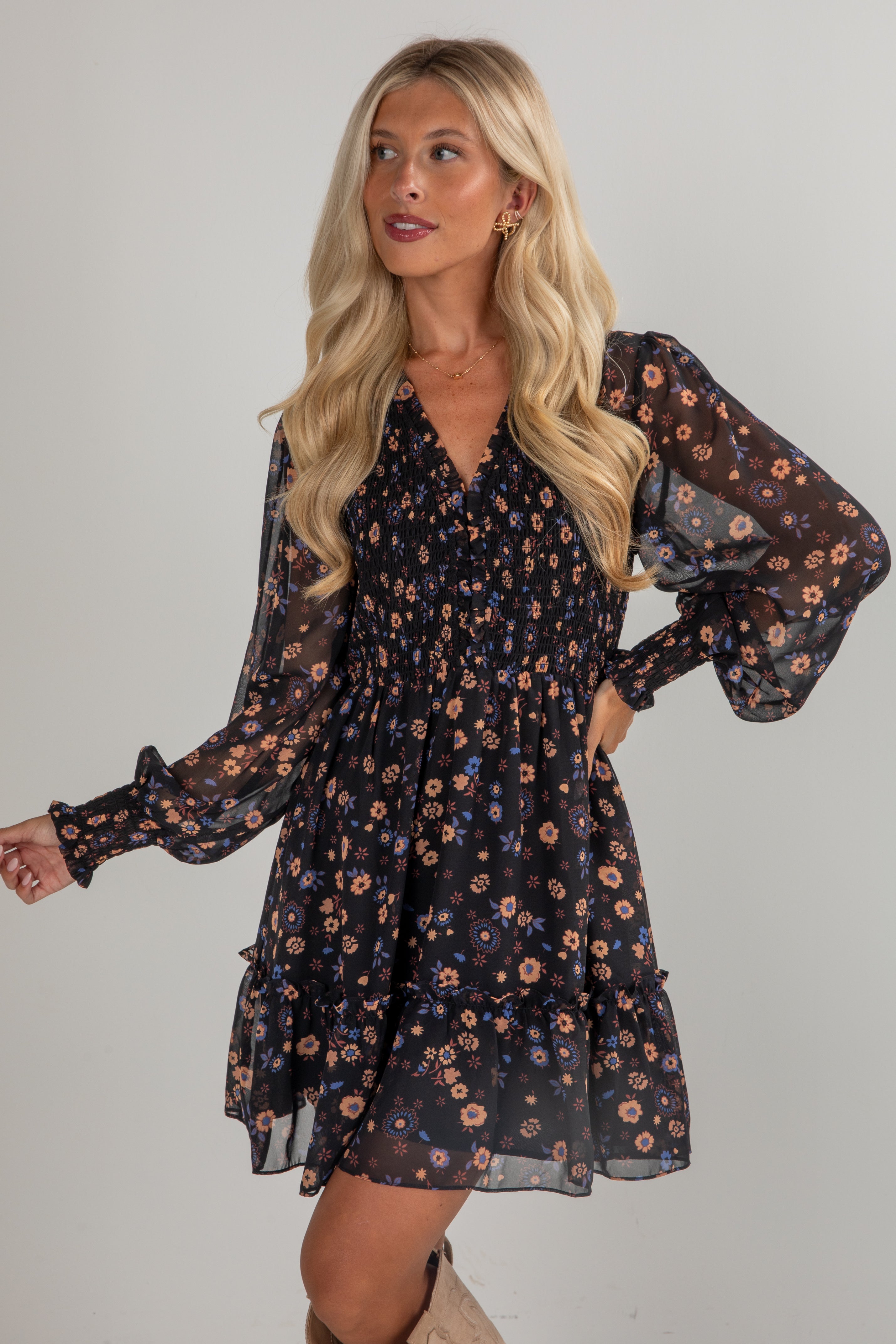 FINAL SALE - Hold On To Your Dreams Black Floral Mini Dress
