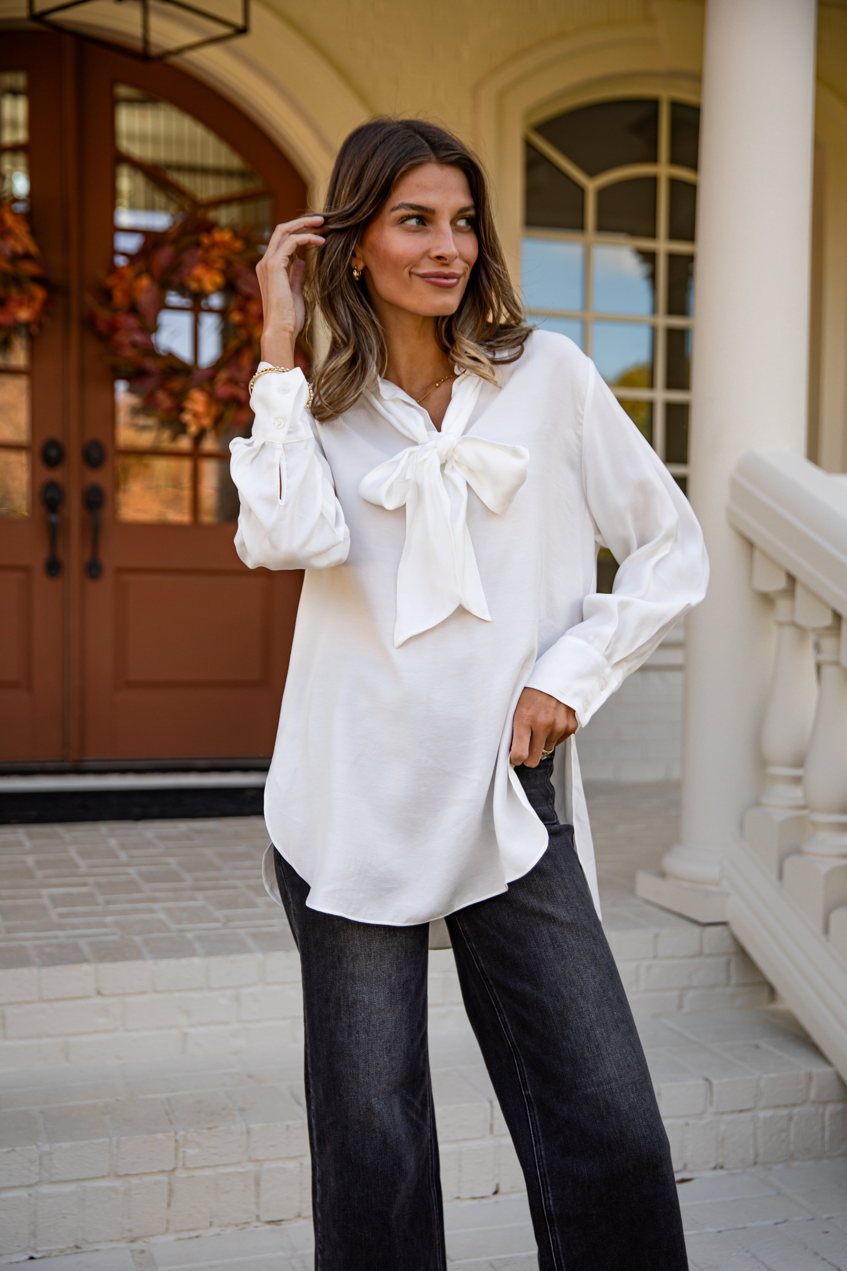 FINAL SALE - The Best Day White Tie Blouse