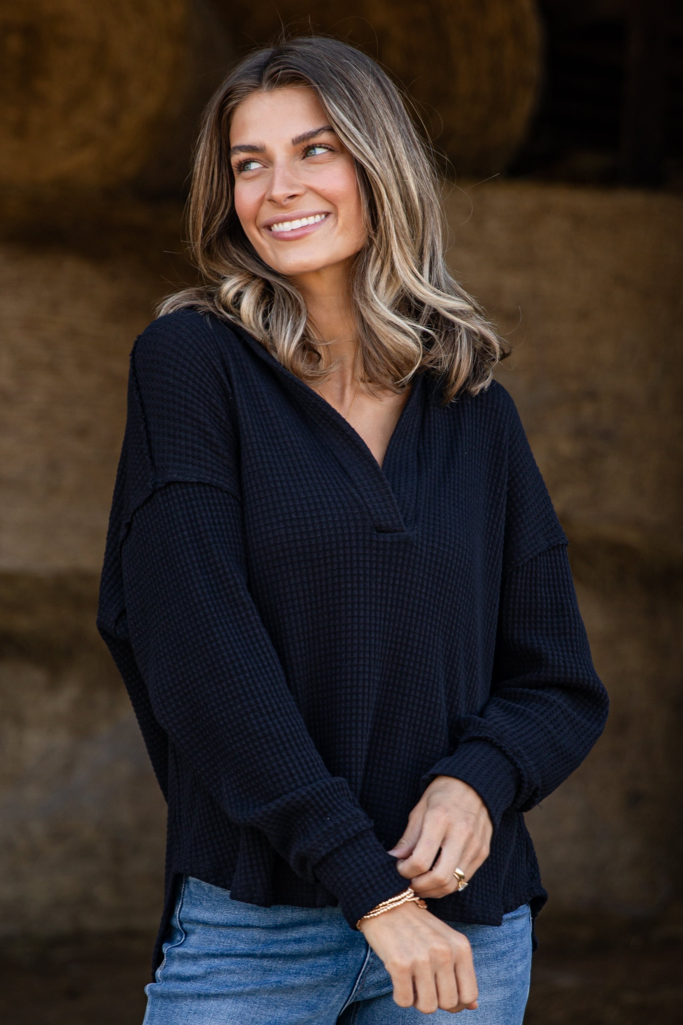FINAL SALE - Casual Coziness Collared Waffle Knit Top