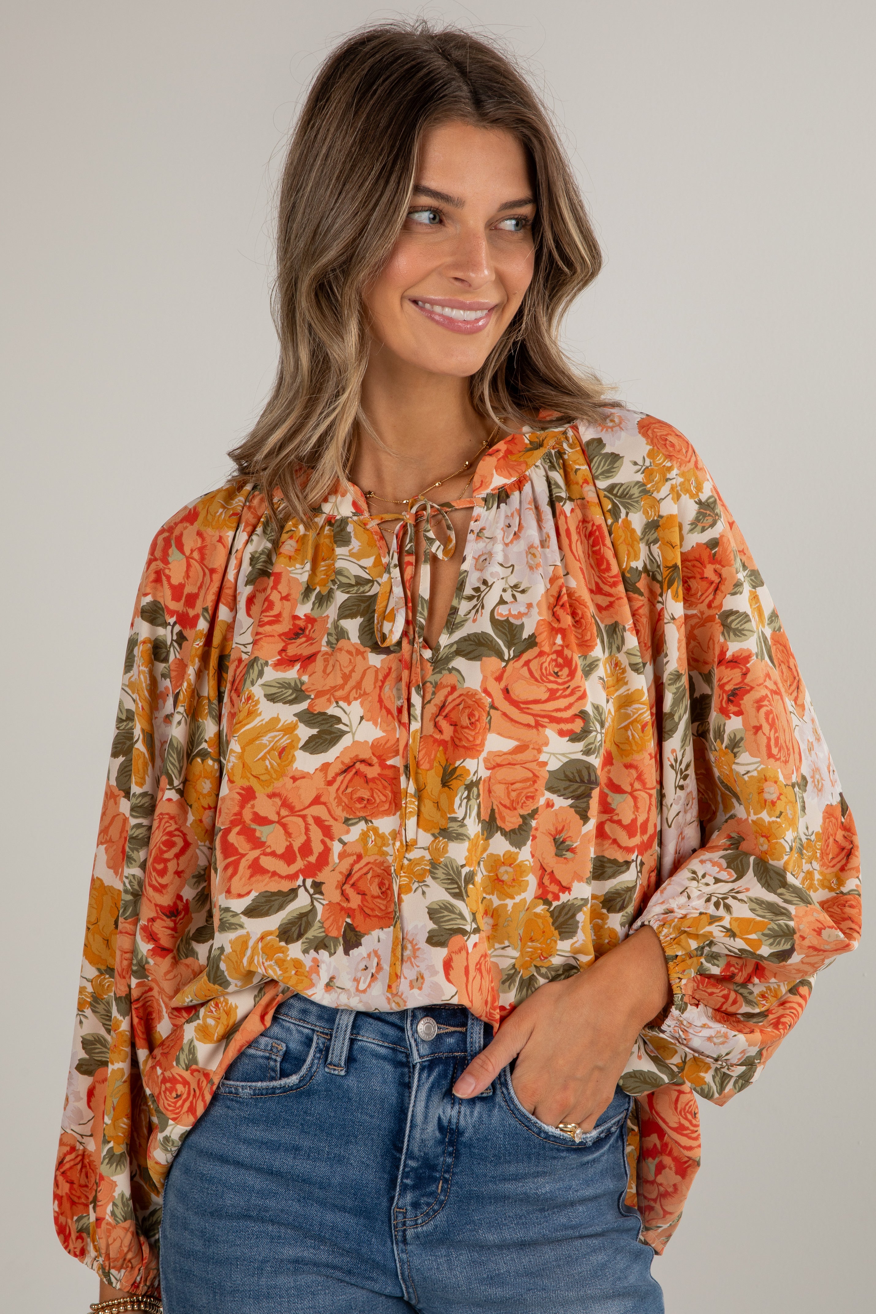 FINAL SALE - Out Of The Garden Orange Floral Blouse