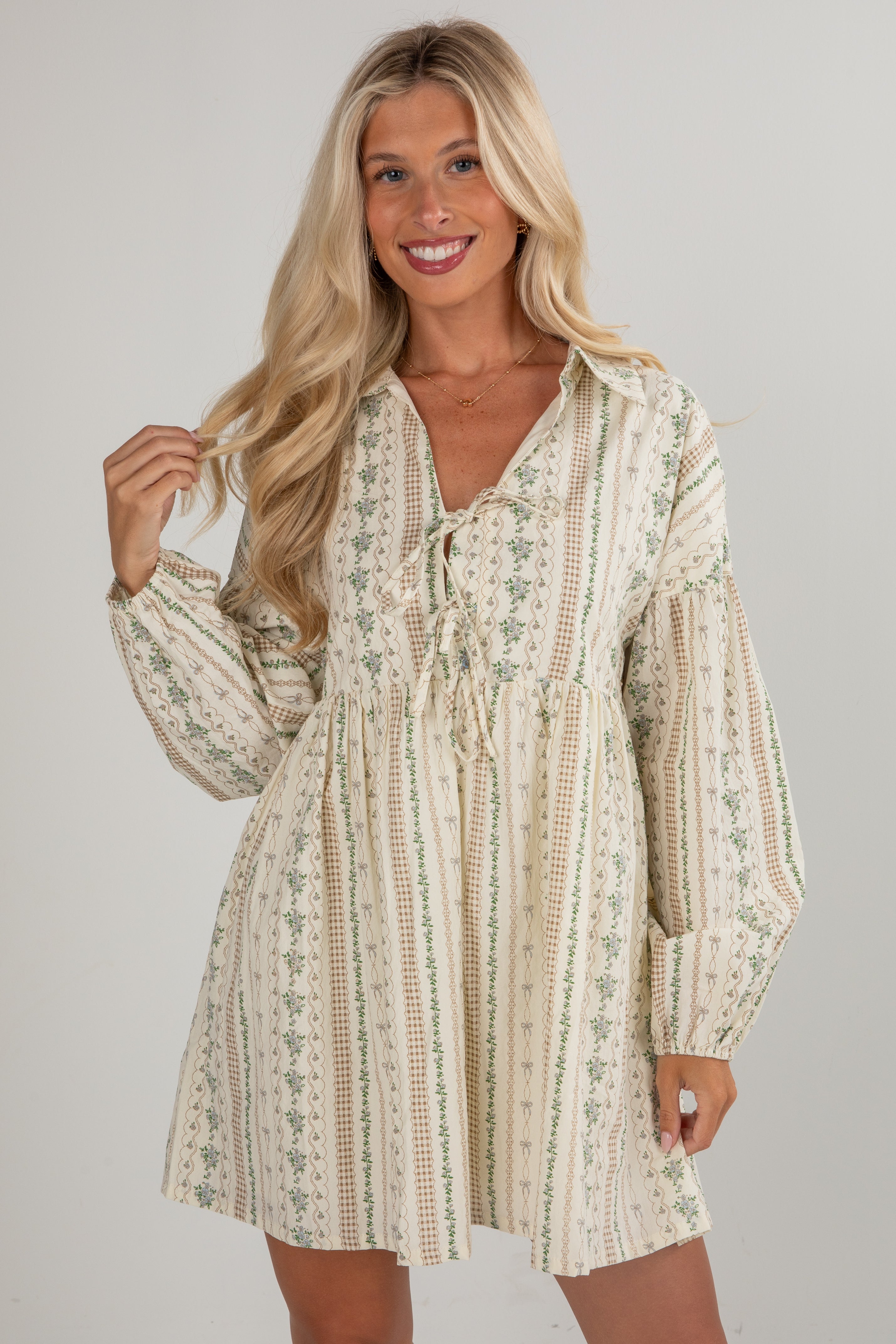 FINAL SALE - Right In Front Of You Cream Floral Babydoll Mini Dress