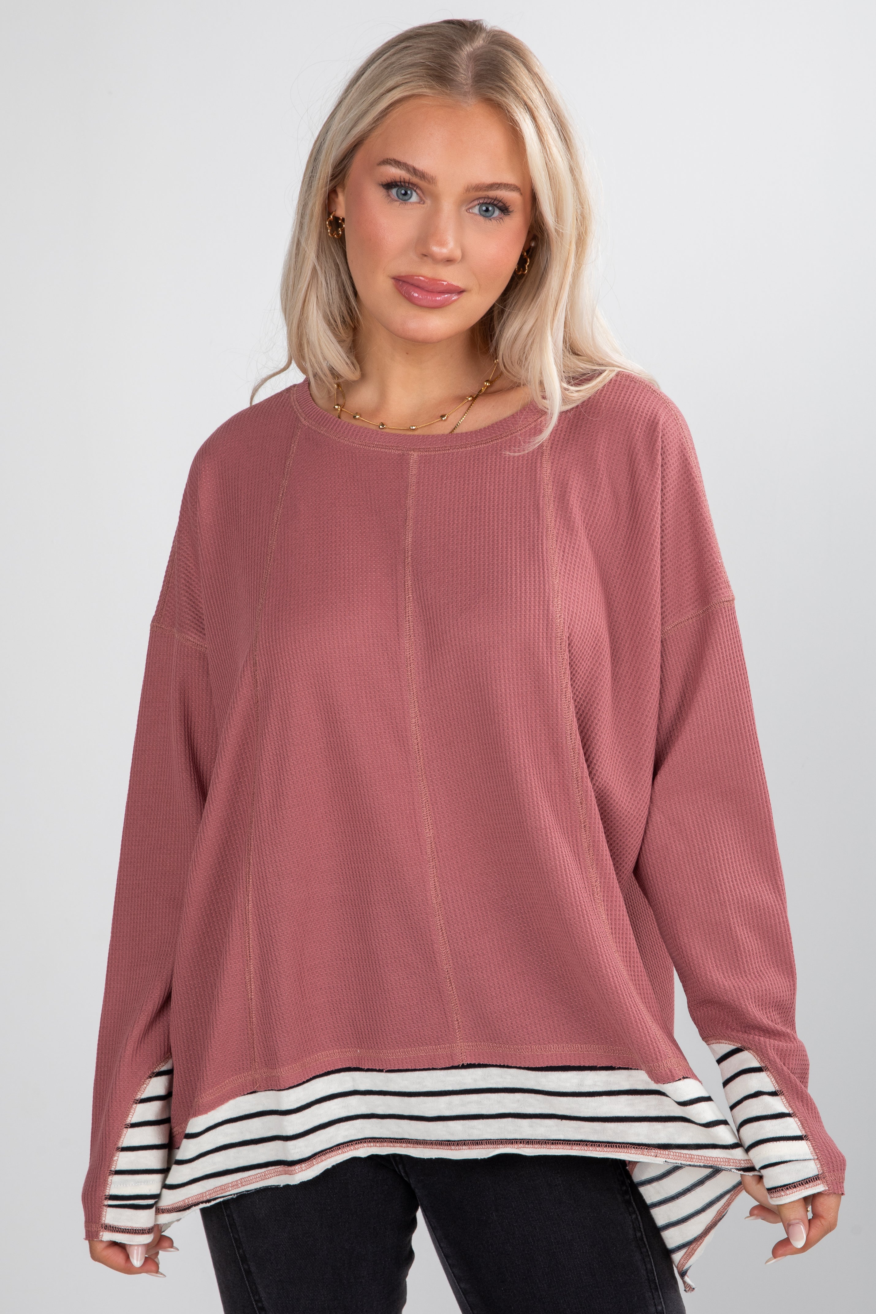 FINAL SALE - Beautifully Stated Mauve Waffle Knit Top