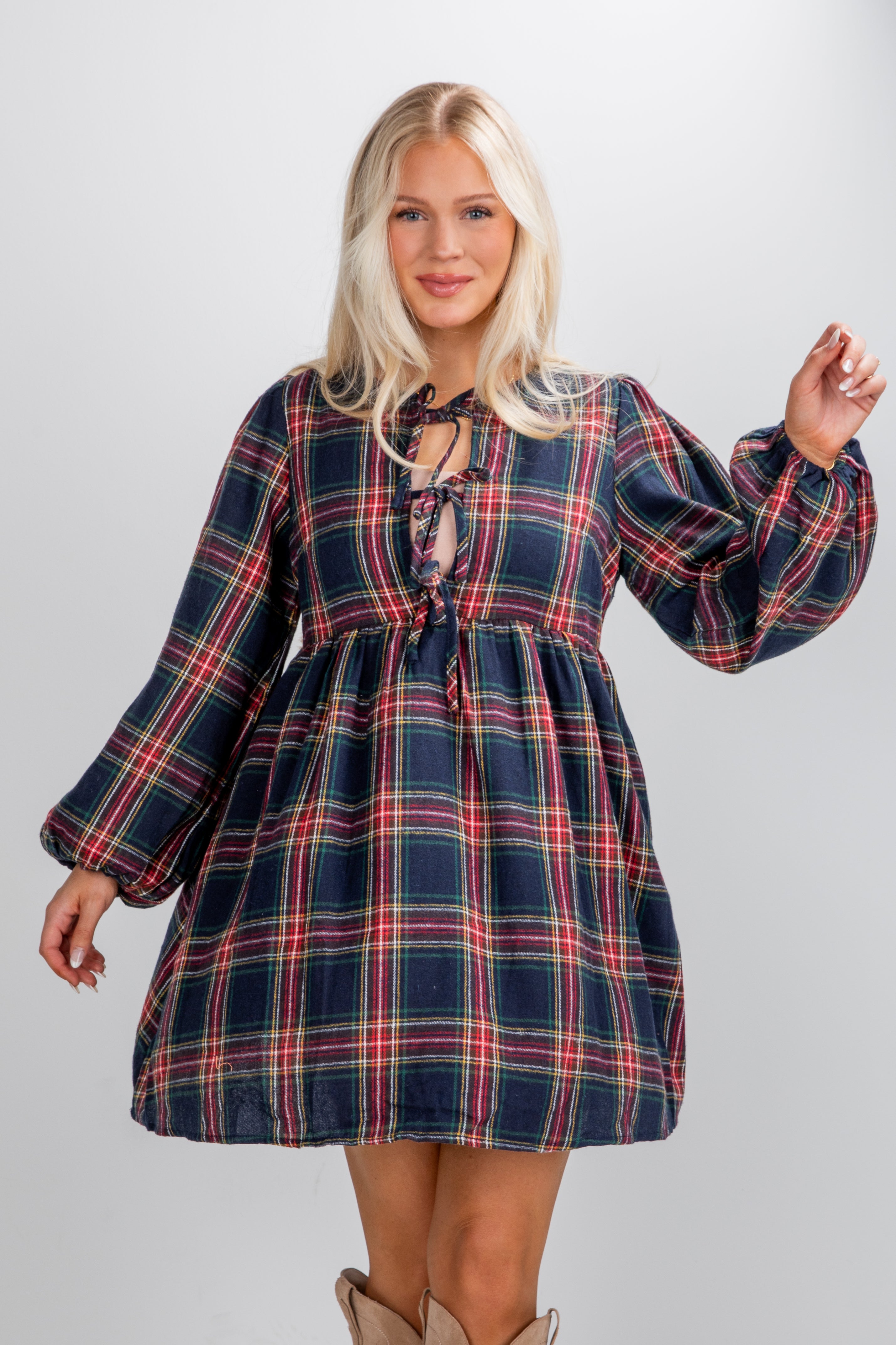 FINAL SALE - Very Merry Moments Plaid Babydoll Mini Dress