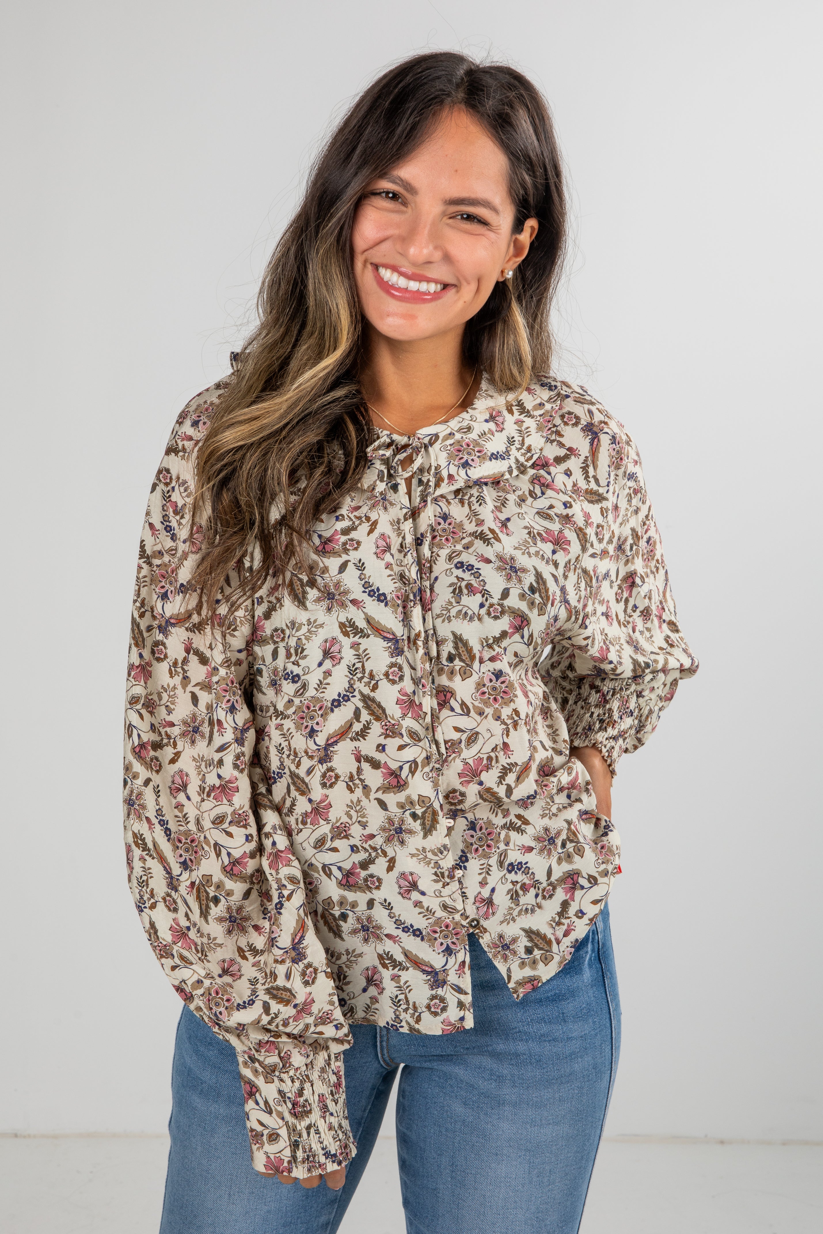 FINAL SALE - Blooming Gently Natural Floral Blouse