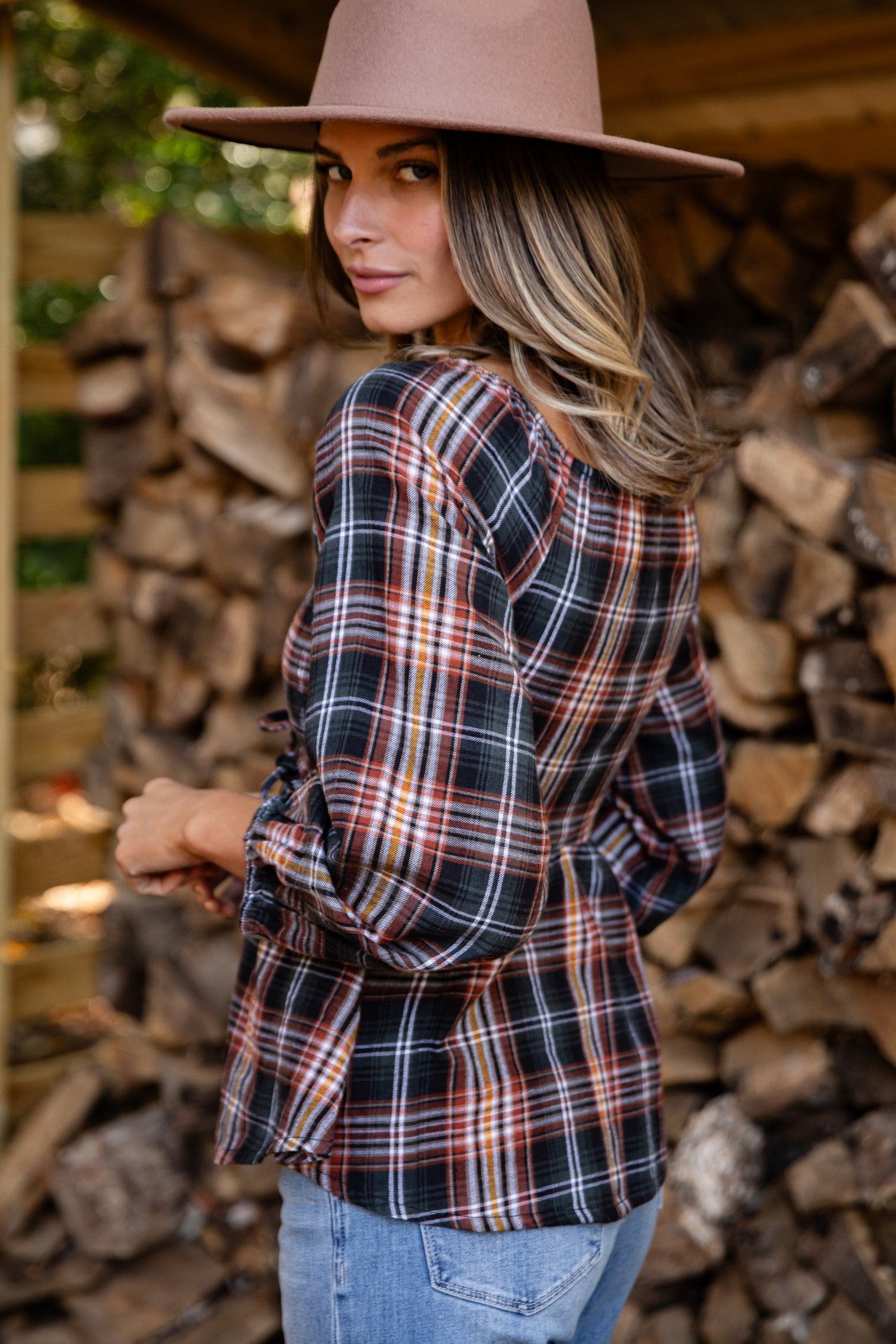 FINAL SALE - So Authentic Olive Plaid Smocked Blouse