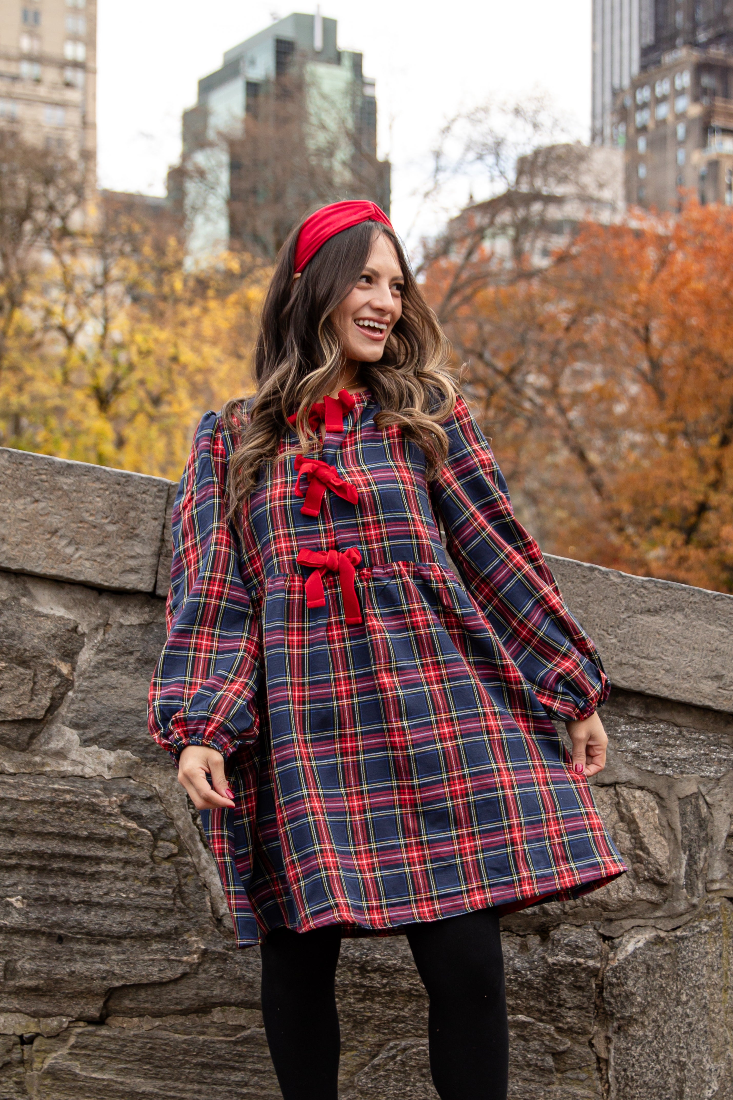 FINAL SALE - Holiday Hearth Red + Navy Plaid Mini Dress
