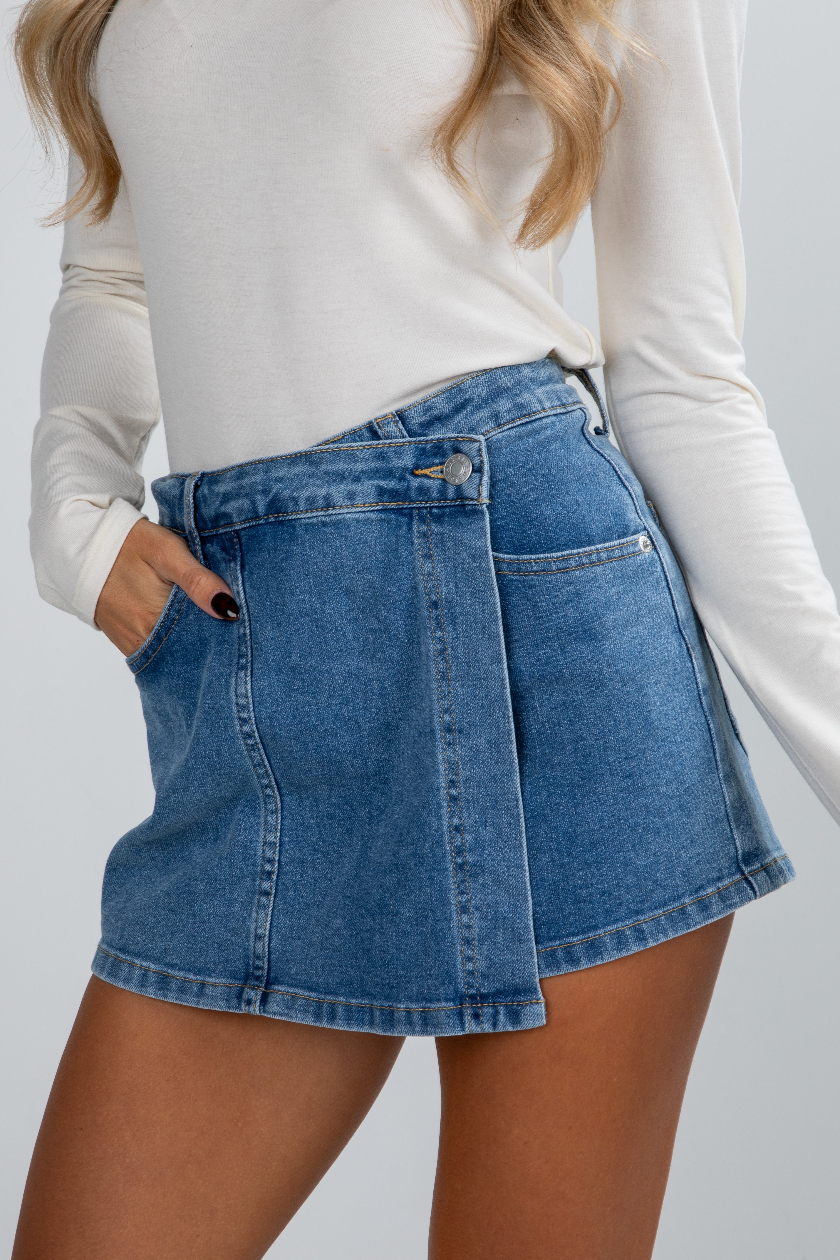 FINAL SALE - Looking For It Medium Wash Denim Skort