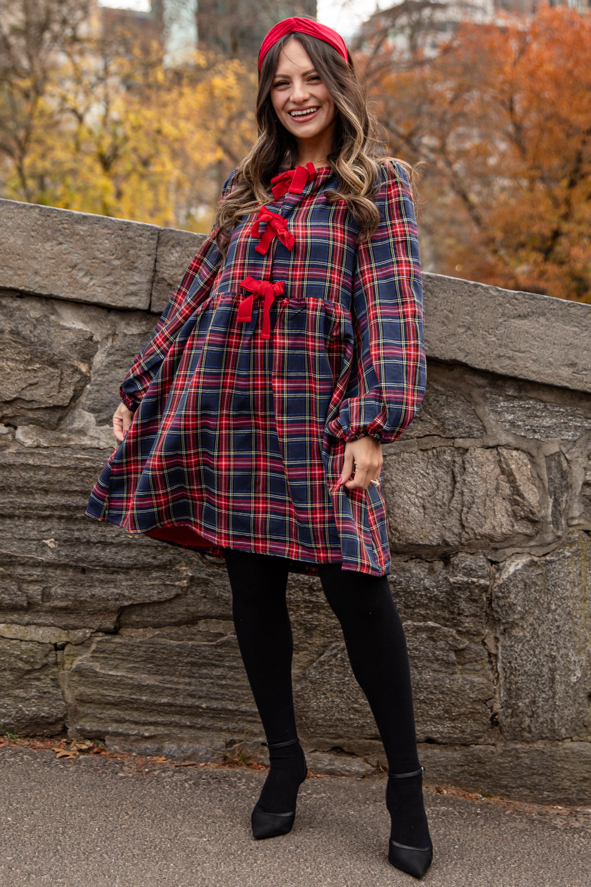 FINAL SALE - Holiday Hearth Red + Navy Plaid Mini Dress