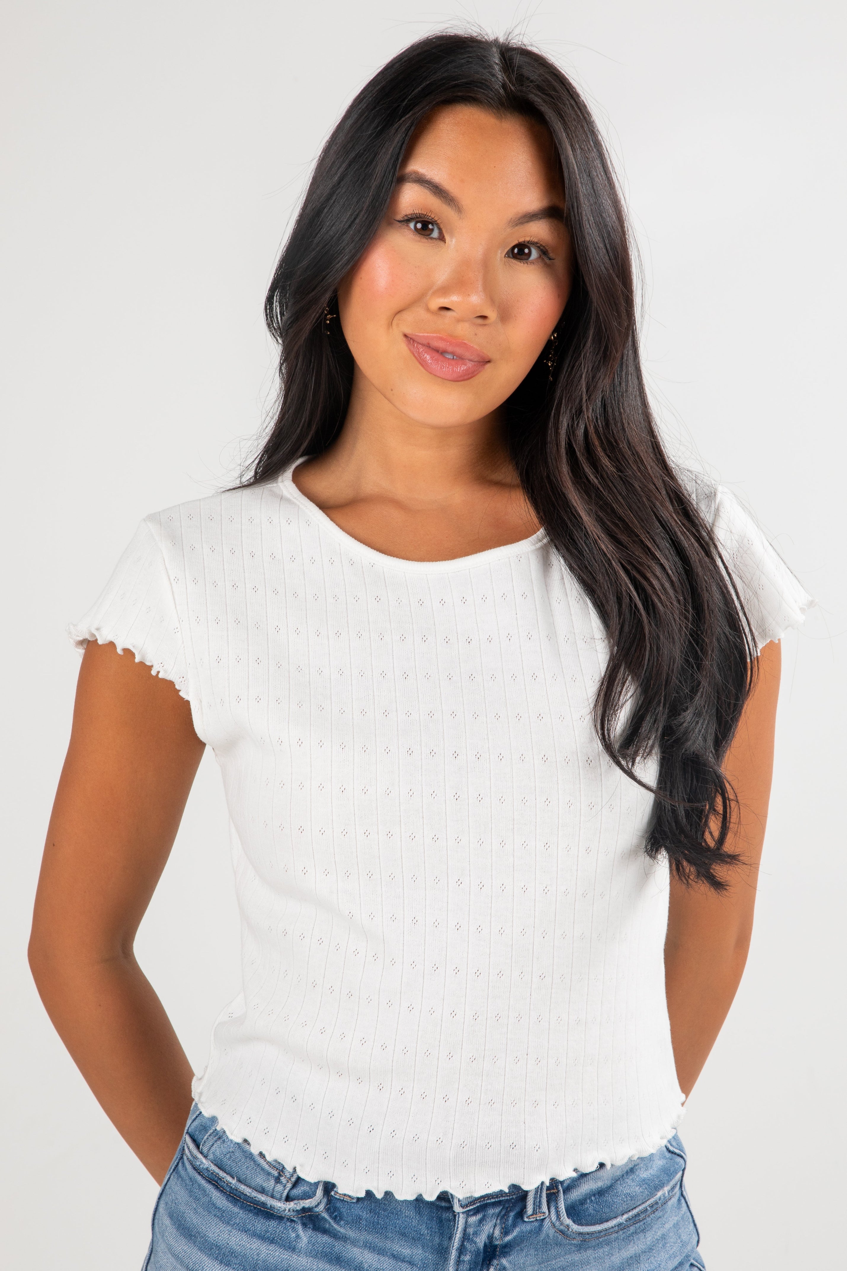 FINAL SALE - Set To Shine Off White Pointelle Tee