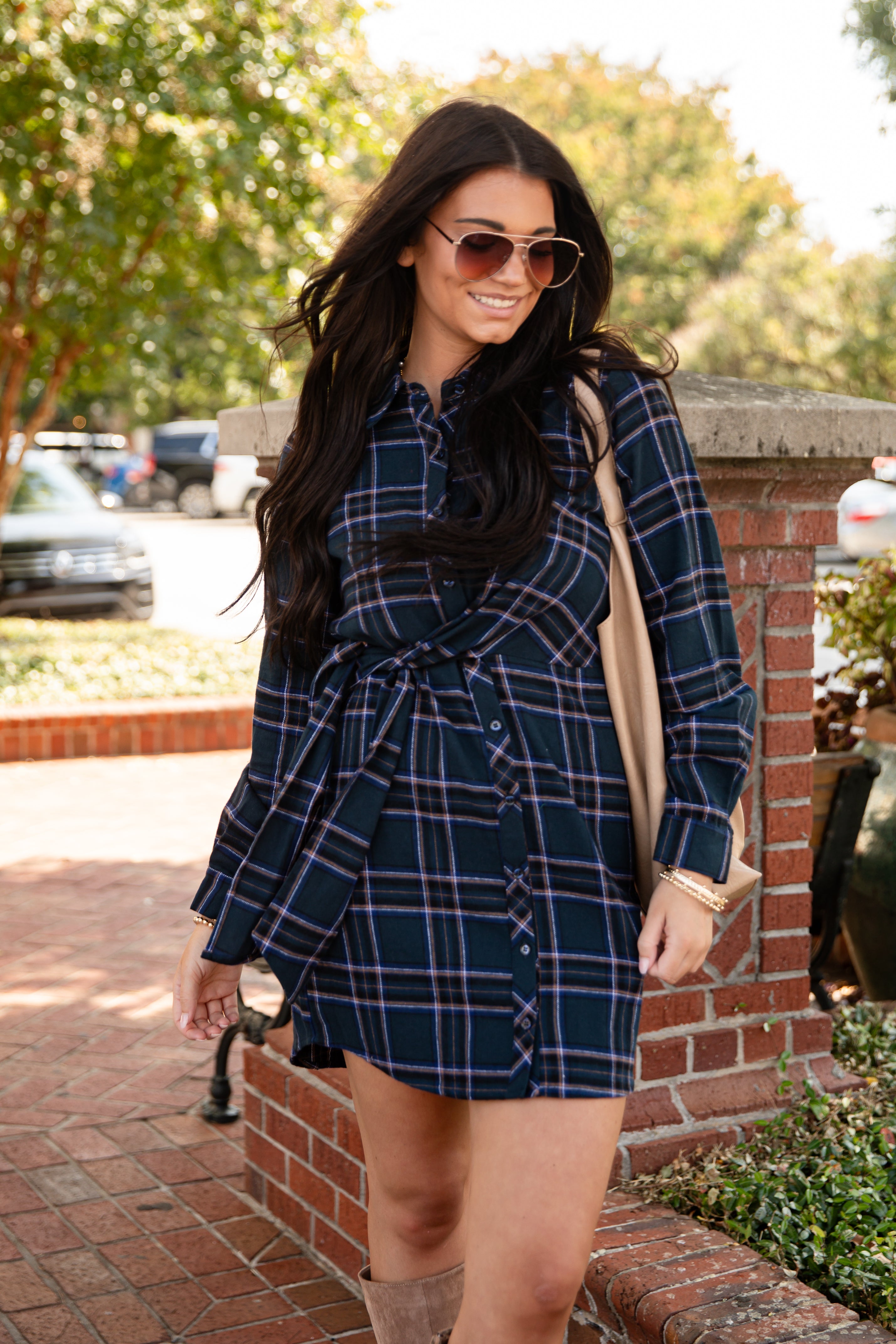 FINAL SALE - Calling On You Teal Plaid Flannel Mini Dress