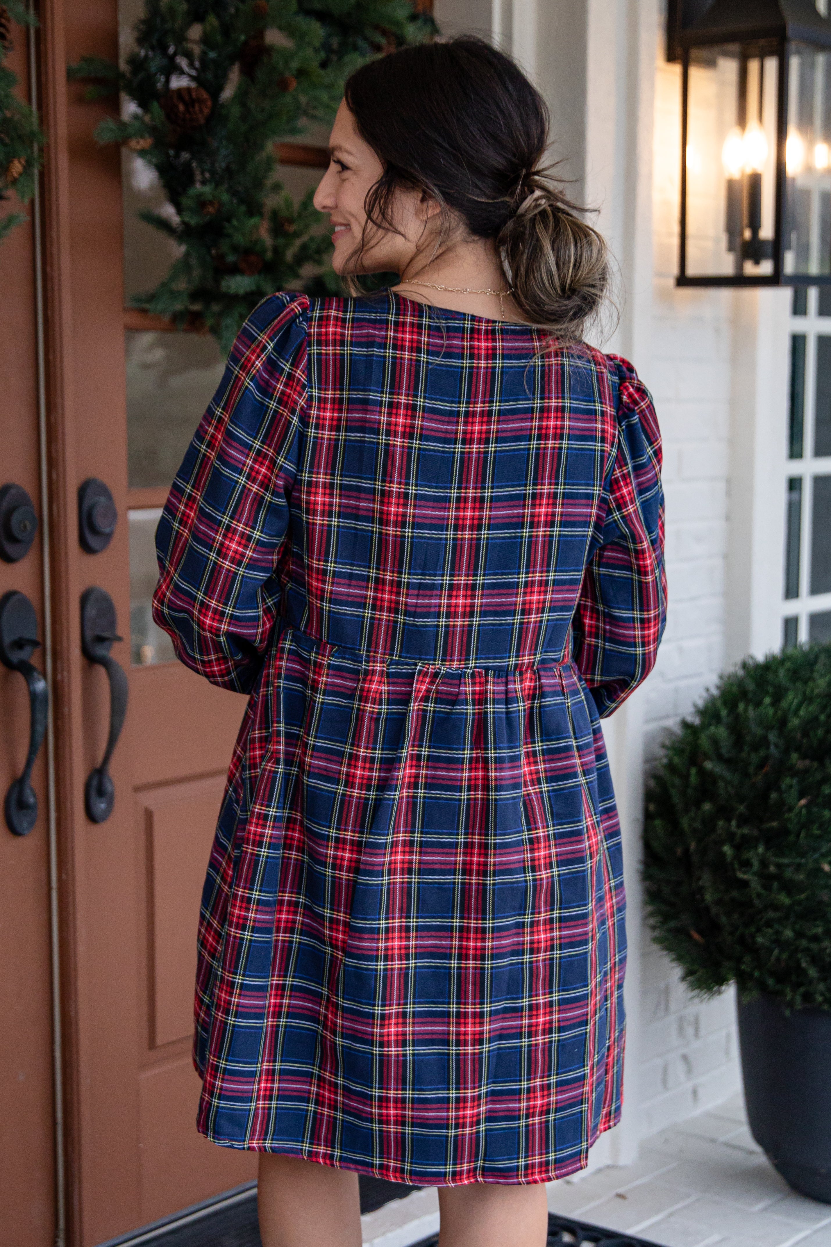 FINAL SALE - Holiday Hearth Red + Navy Plaid Mini Dress