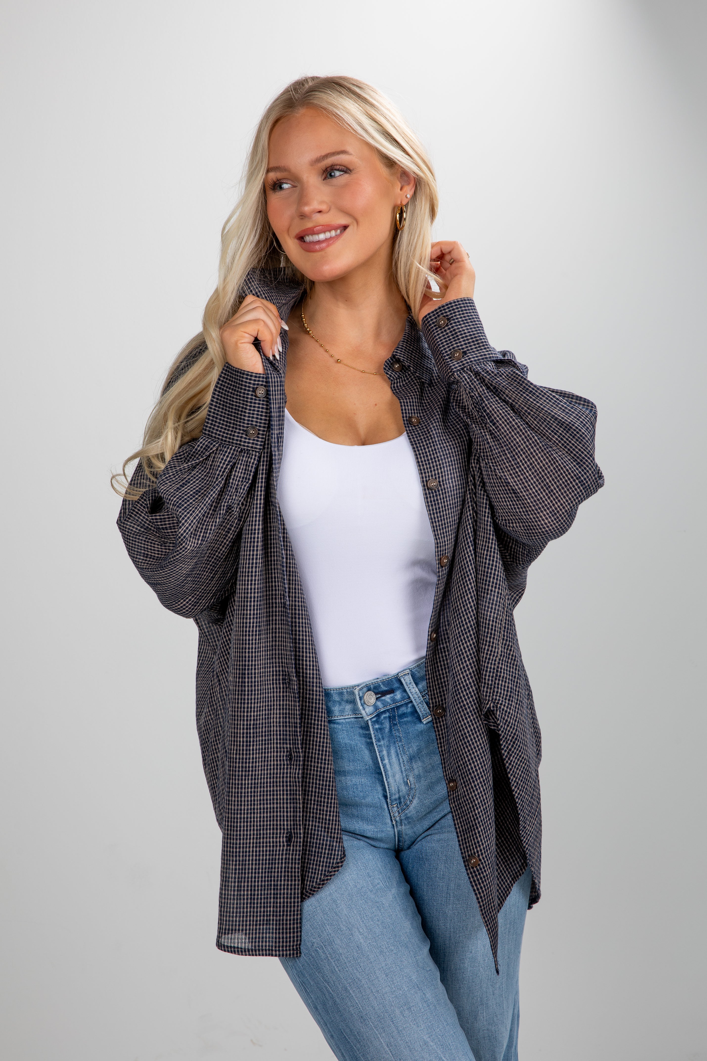 FINAL SALE - Happily Yours Plaid Oversized Button-Up Blouse