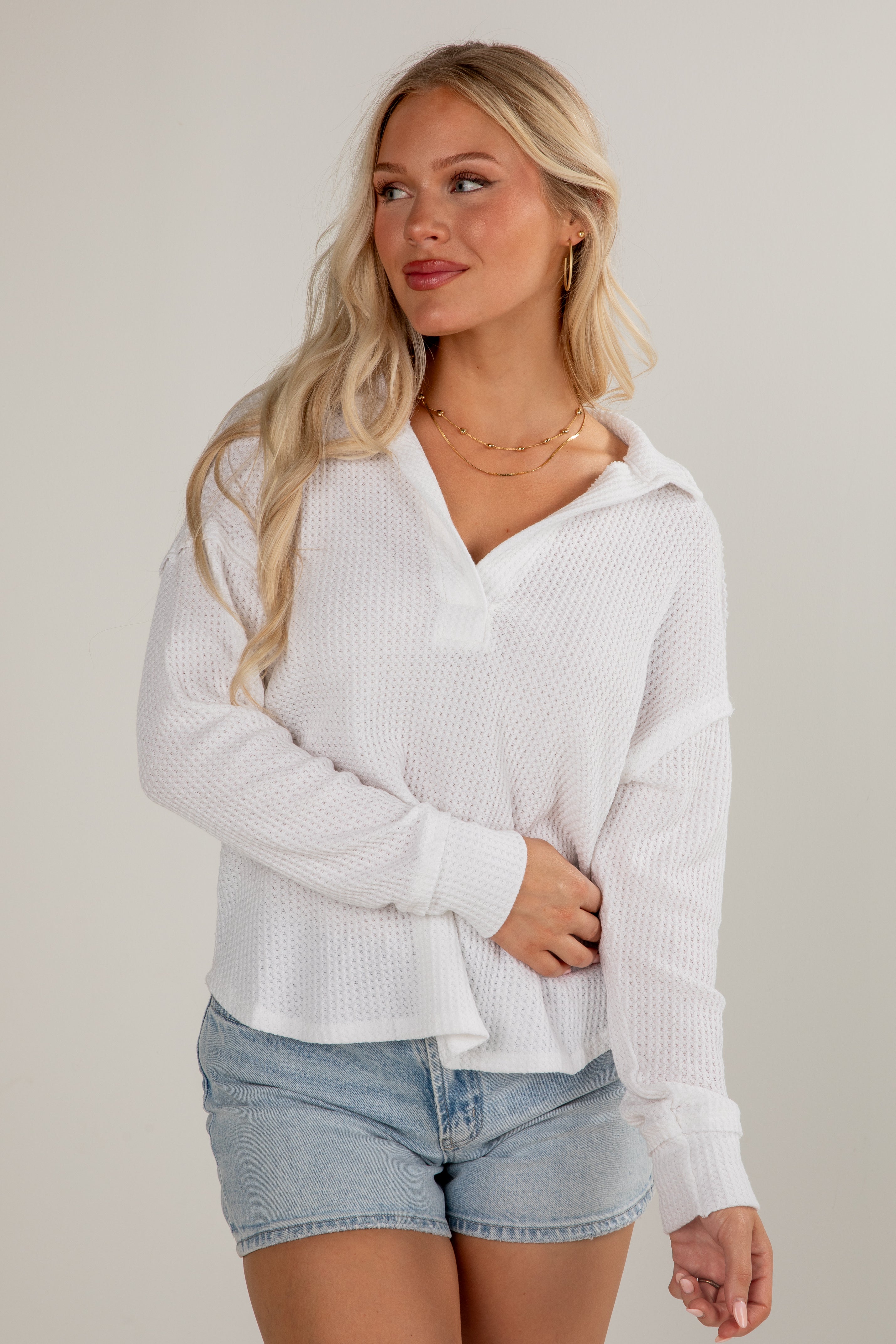 FINAL SALE - Casual Coziness Collared Waffle Knit Top