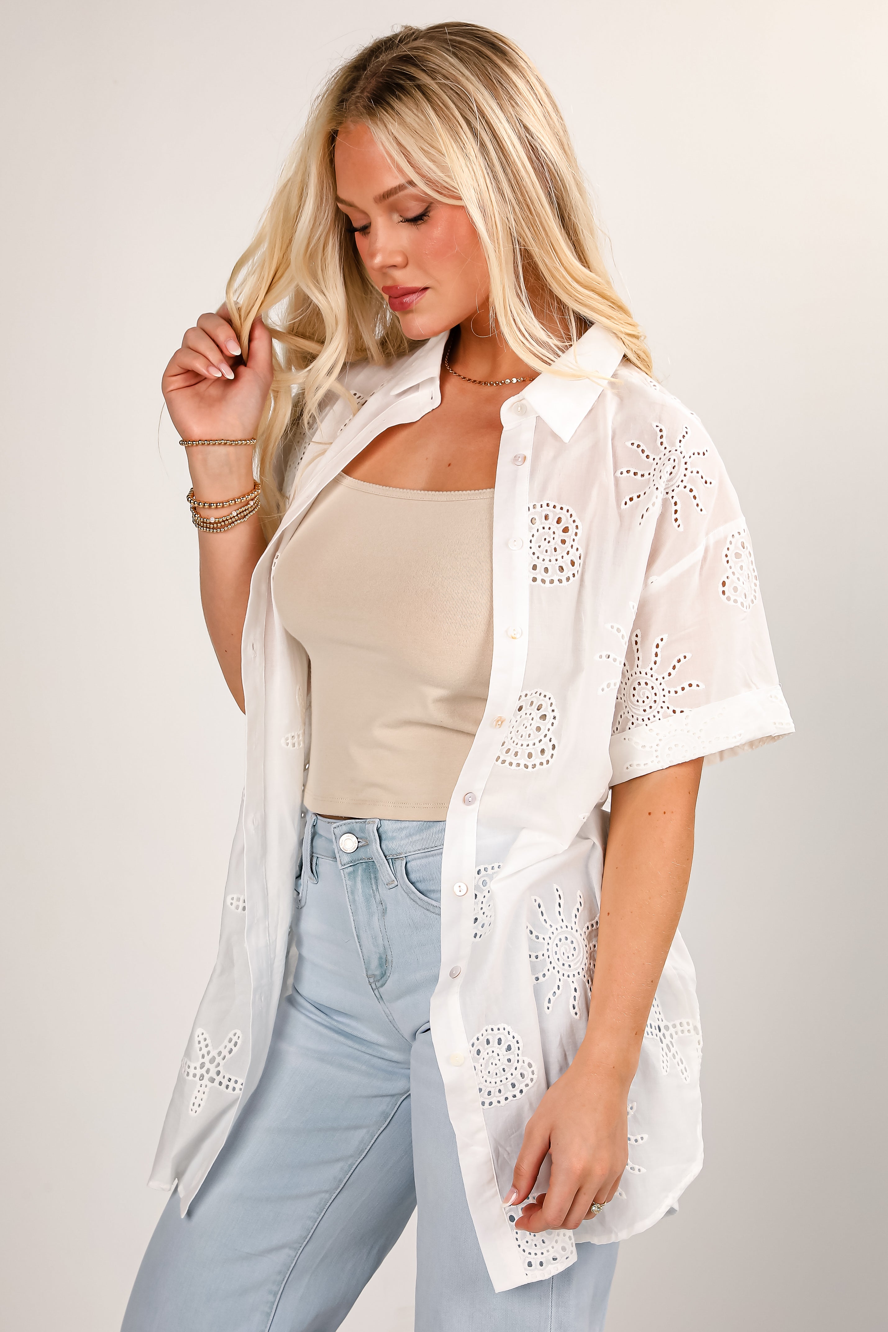 FINAL SALE - Let's Go Abroad White Eyelet Tunic