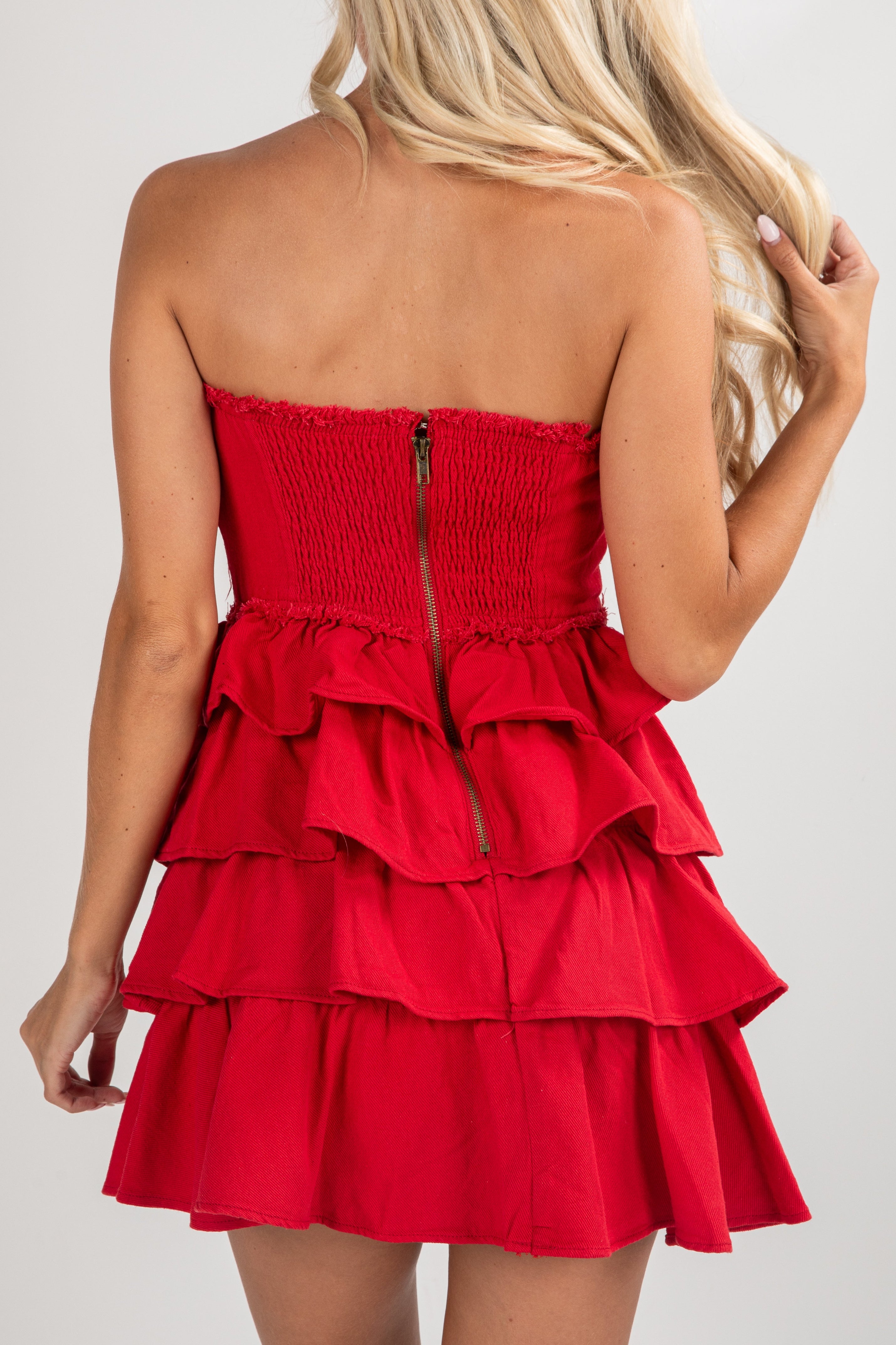FINAL SALE - First Down Tiered Strapless Mini Dress